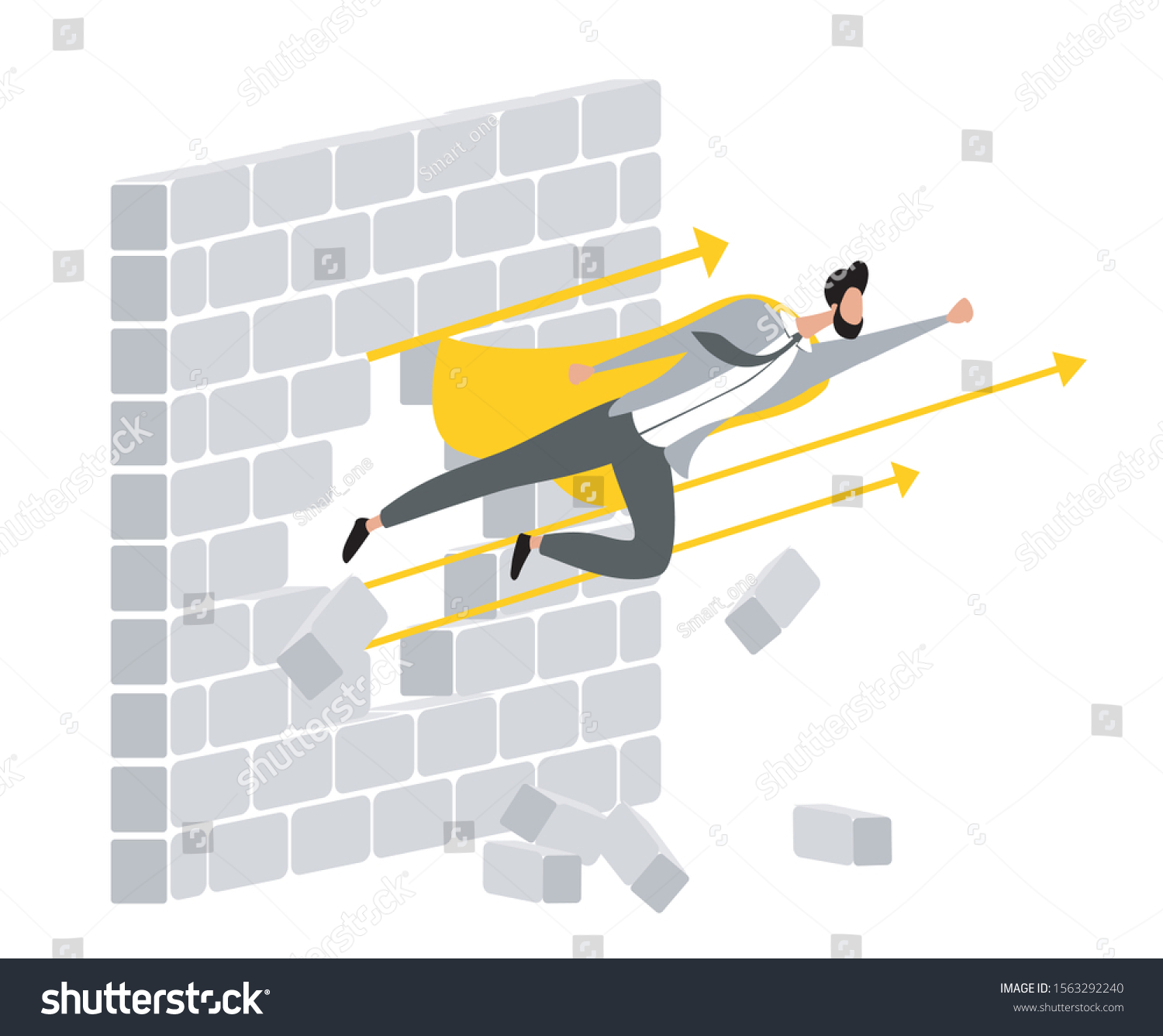 Super Businessman Breaks Wall Man Breaks Stock Vector Royalty Free