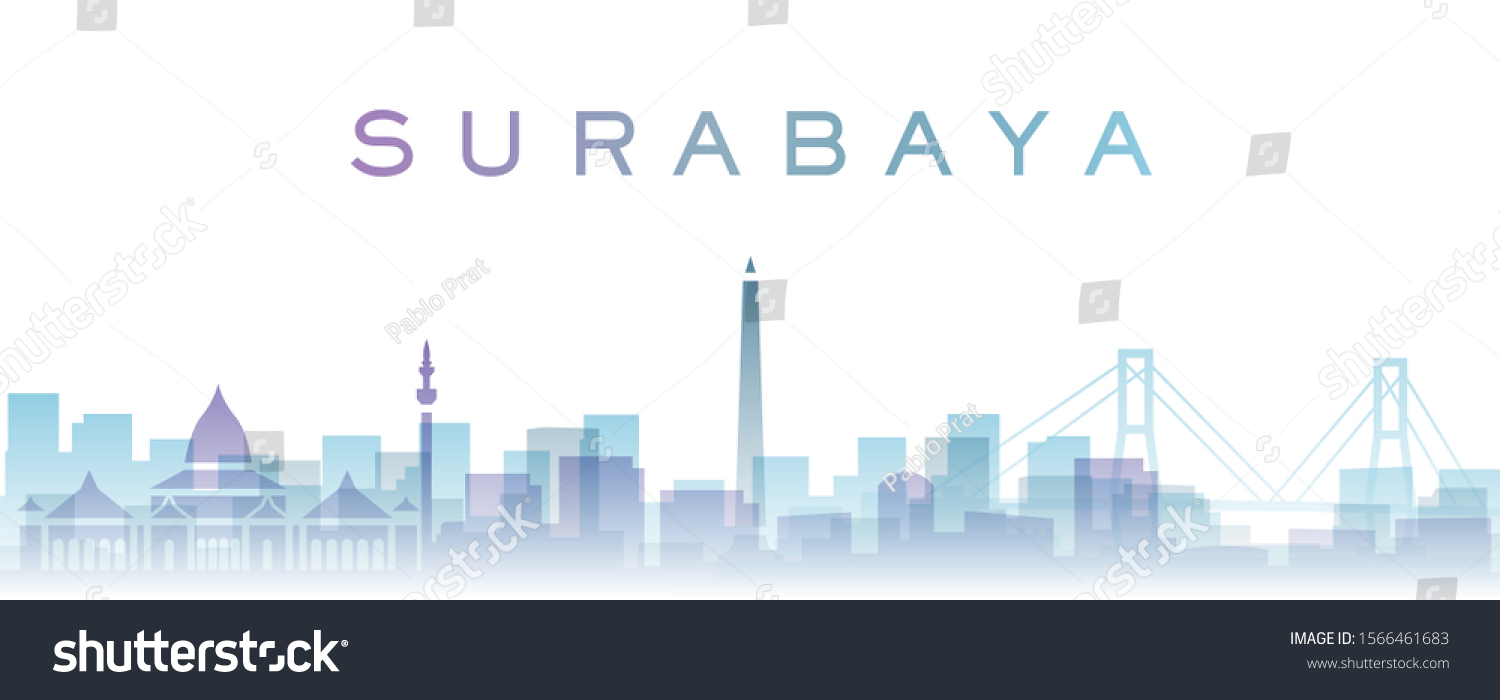 Surabaya Transparent Layers Gradient Landmarks Skyline 스톡 일러스트