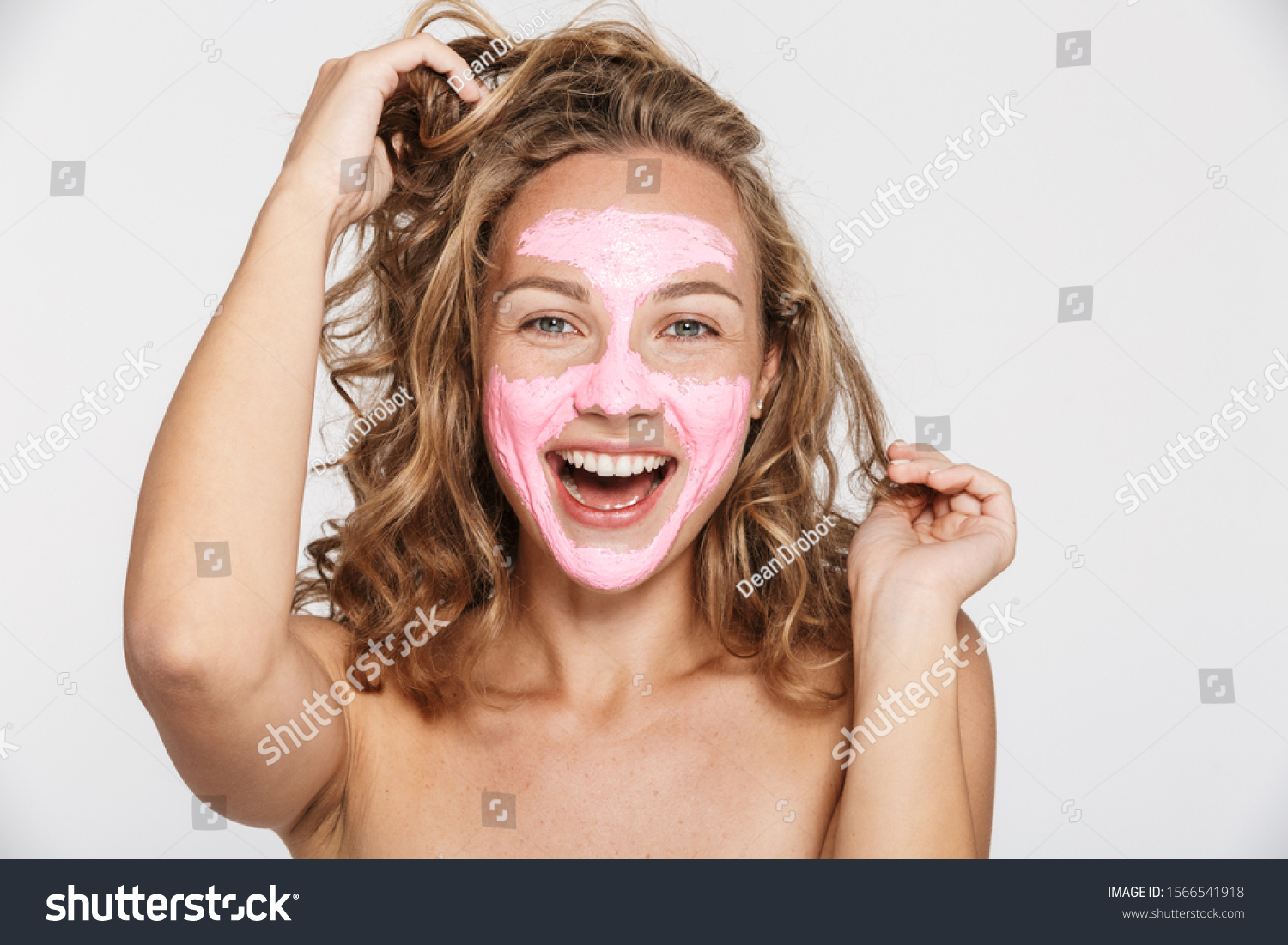 Image Cheerful Halfnaked Woman Face Mask Stock Photo 1566541918