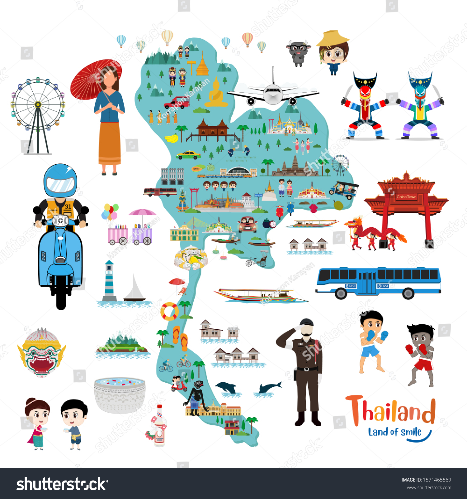 Thailand Map Thailand Travel Landmarks Vector Stock Vector Royalty Free Shutterstock