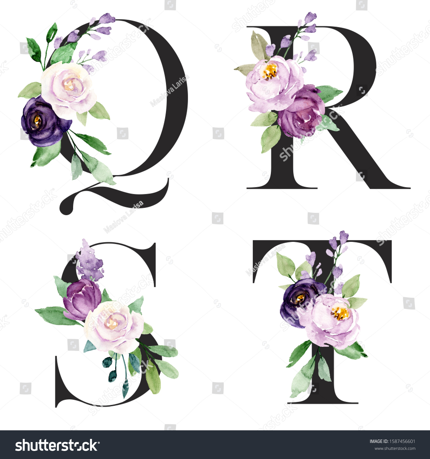 Floral Alphabet Letters Set Watercolor Flowers Ilustraci N De Stock