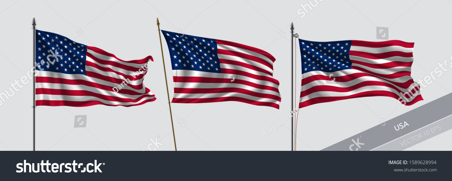 Set United States America Waving Flag Stock Vector Royalty Free