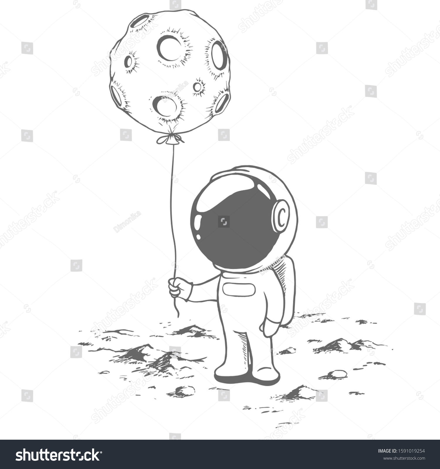 Cute Astronaut Keeps Balloon Like Moon Stock Vector Royalty Free