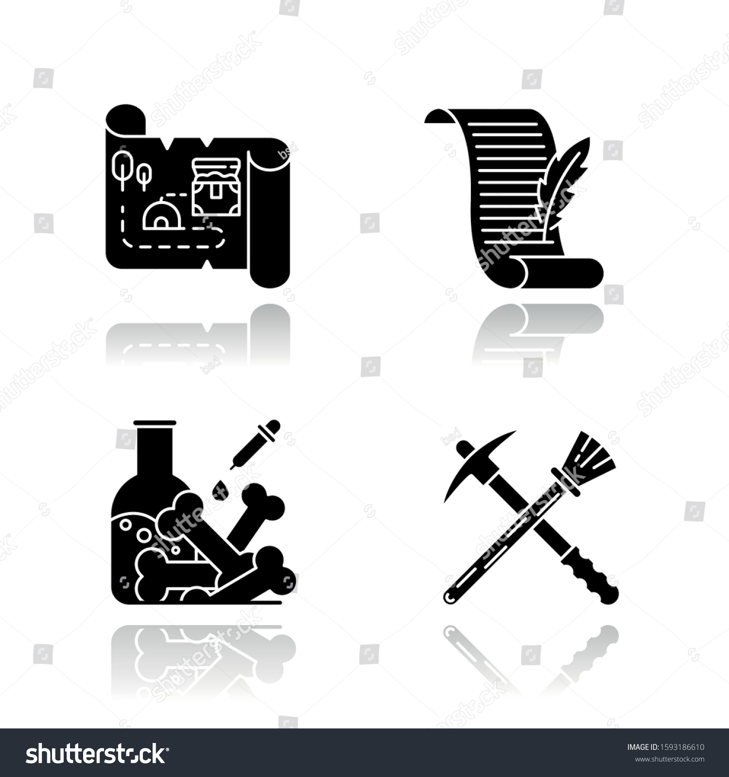 Archeology Drop Shadow Black Glyph Icons Vector De Stock Libre De