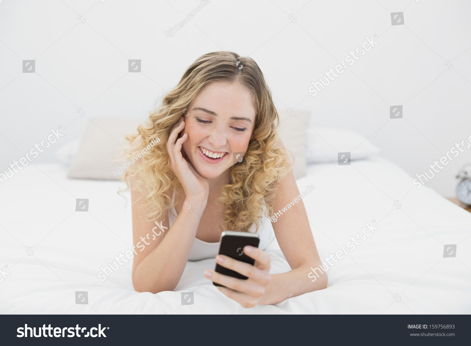 Pretty Smiling Blonde Lying On Bed Stock Photo 159756893 Shutterstock