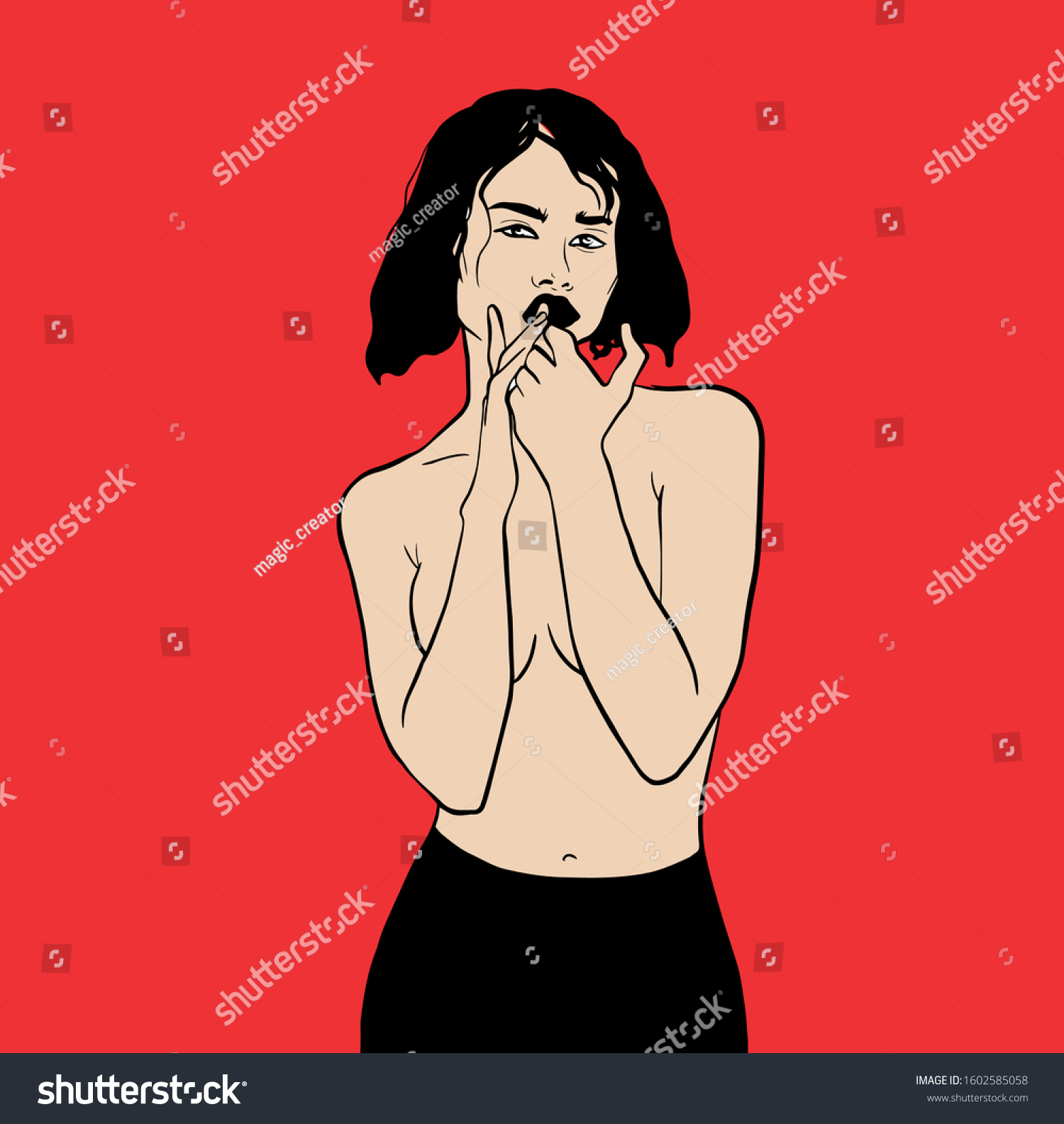 Hand Drawn Sexy Woman Brunette Girl 库存矢量图免版税1602585058 Shutterstock