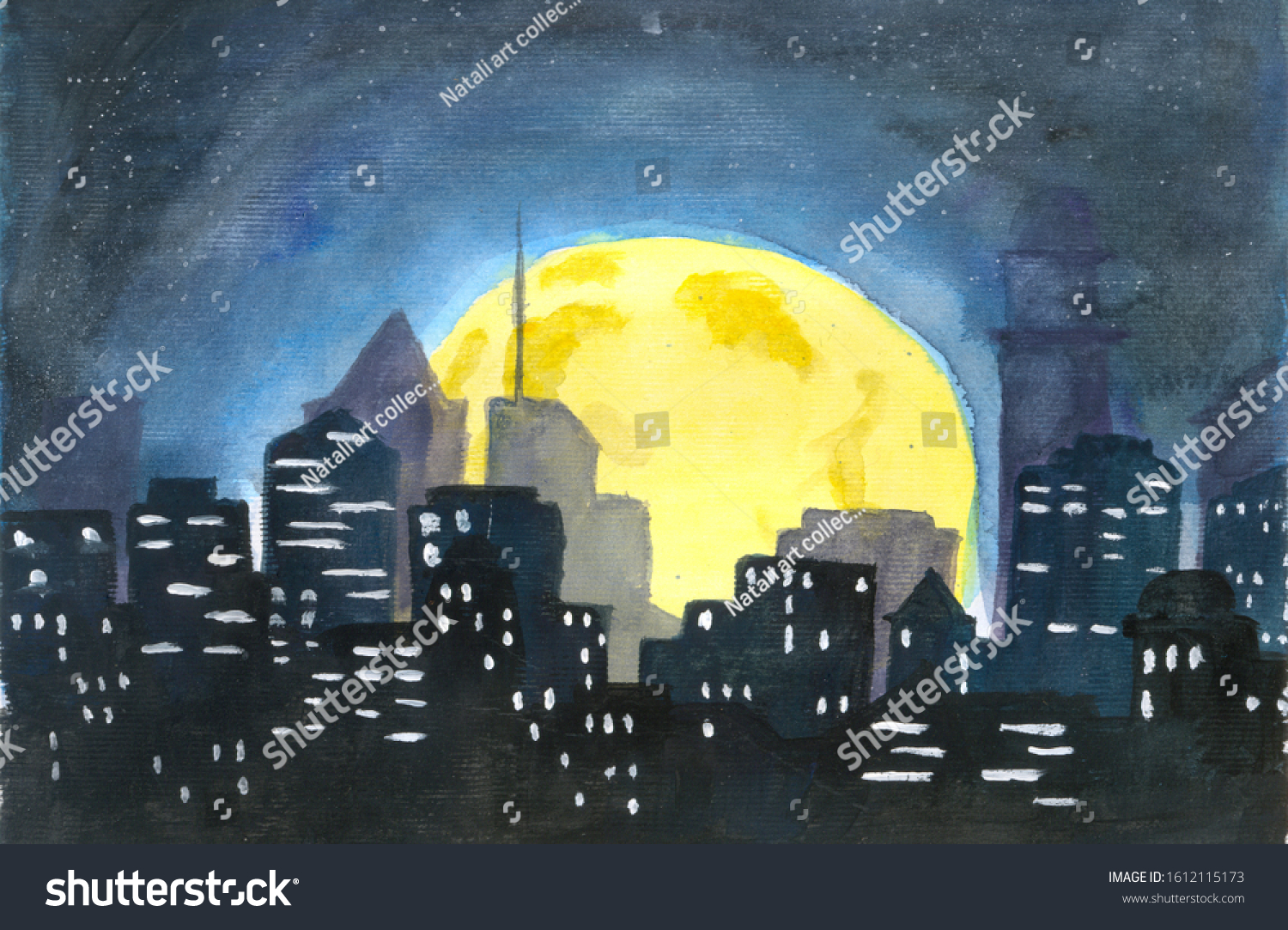 Night Scenery Full Moon Over Night Stock Illustration 1612115173