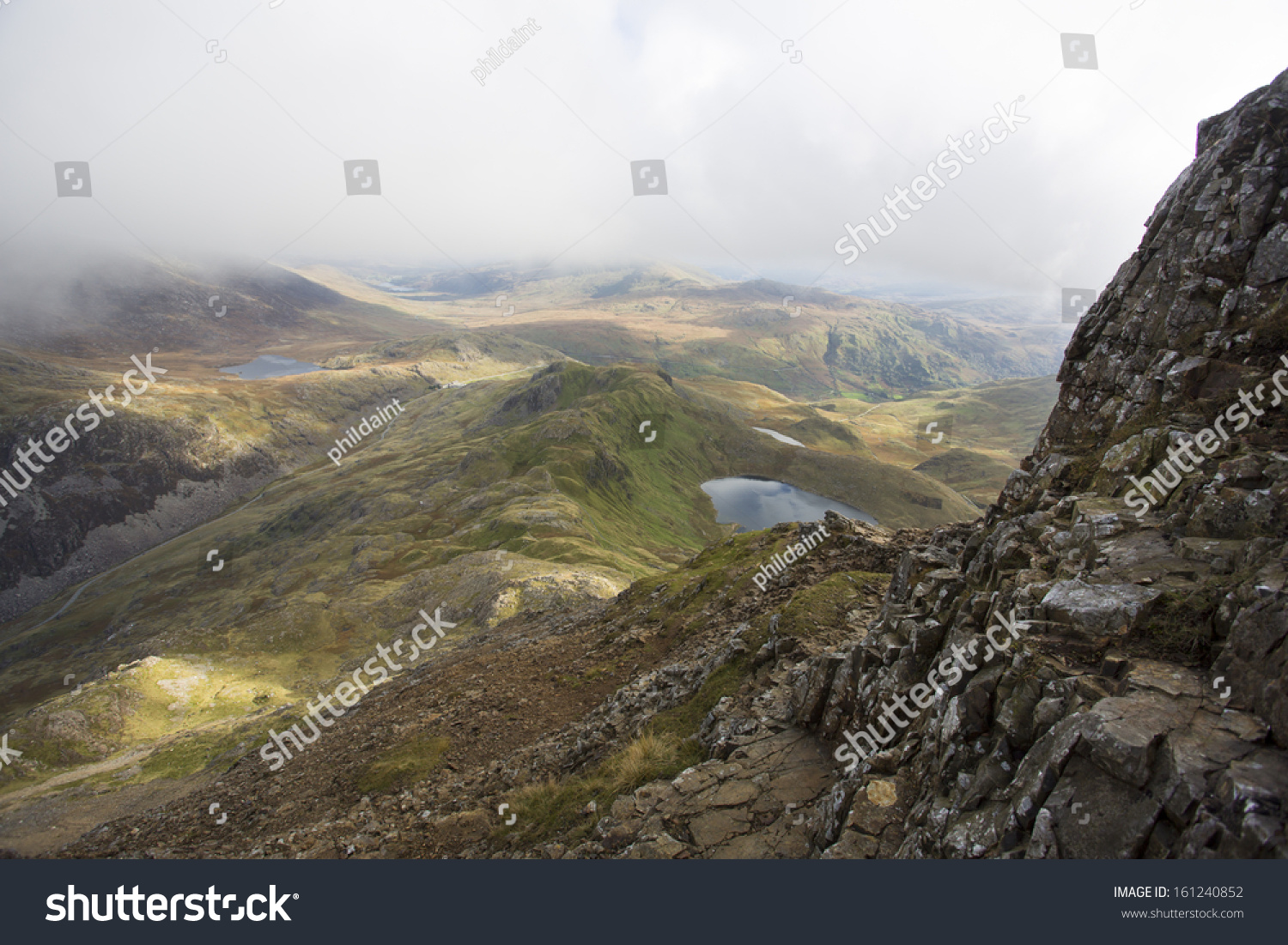 Mountains Snowdon Looking Down Into Valley Stock Photo