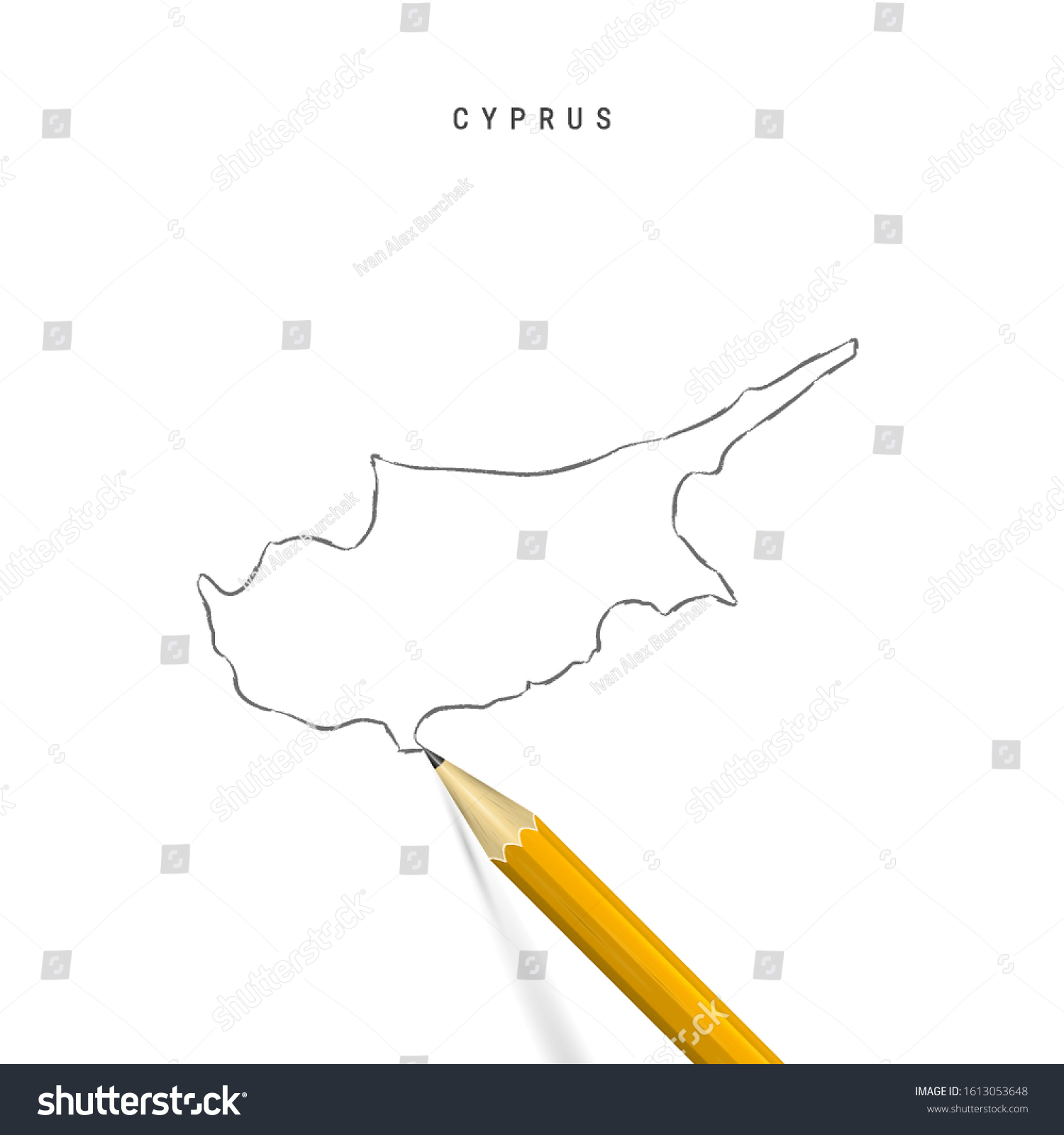 Cyprus Sketch Outline Map Isolated On Stock Vector Royalty Free