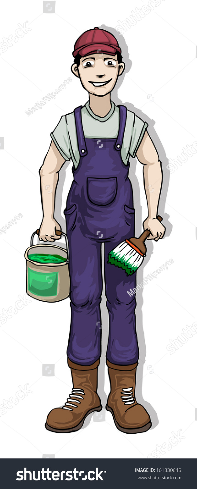 Cartoon Painter Holding Paintbrush Vector Illustration Stock Vector