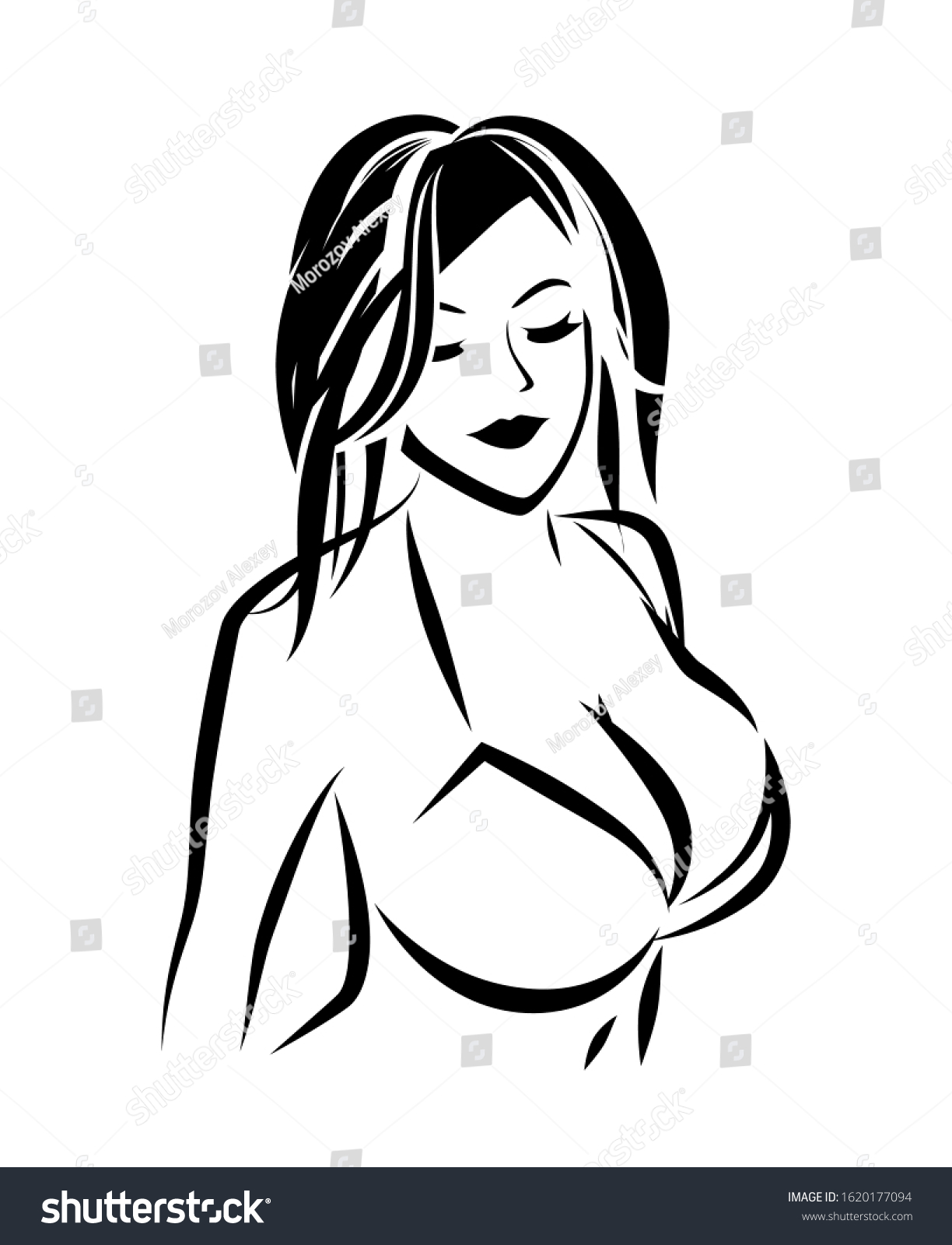 Vektor Stok Nude Girl Swimsuit Outline Vector Illustration Tanpa Royalti Shutterstock