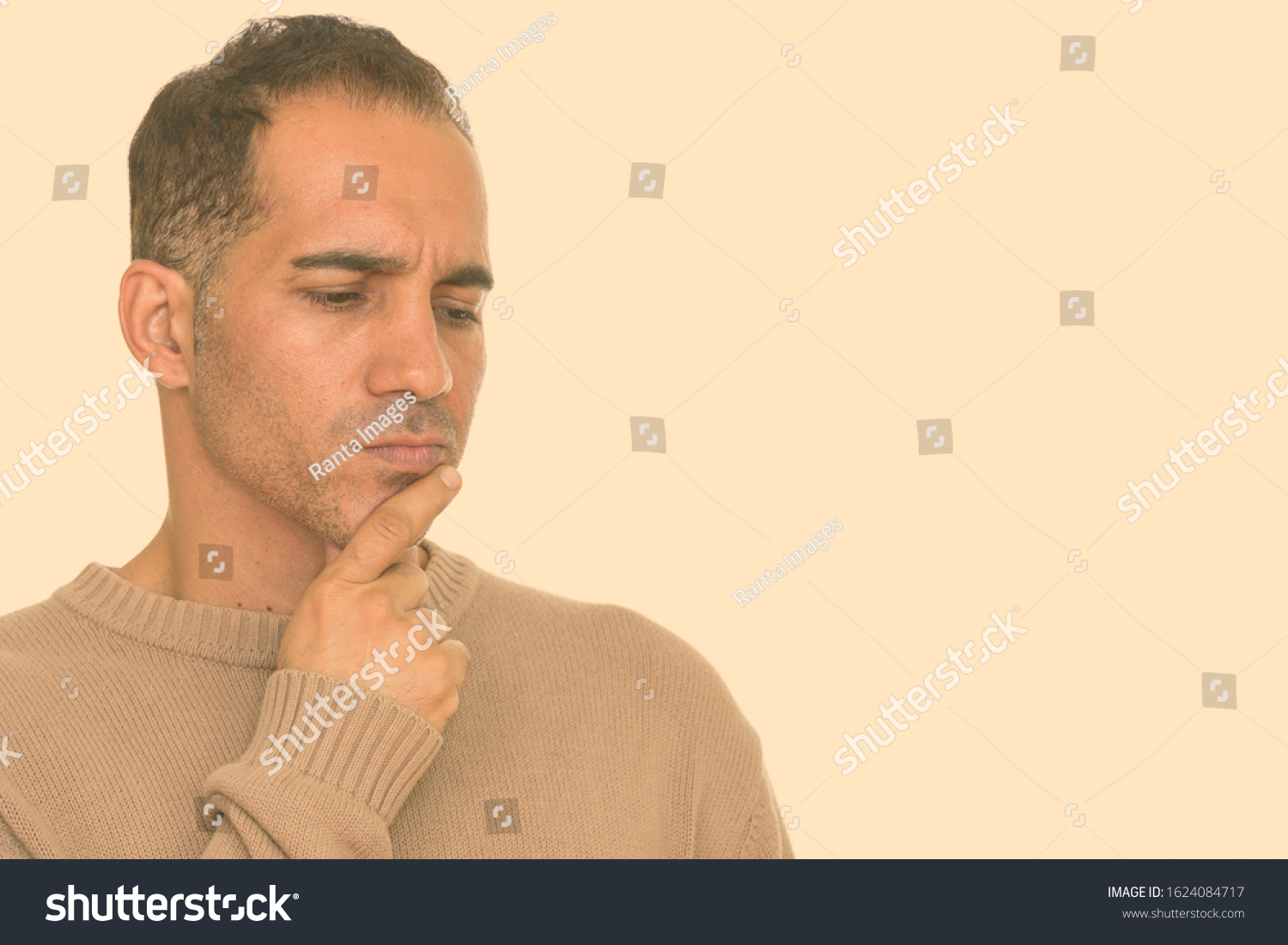 Face Stressed Mature Persian Man Thinking Stock Photo 1624084717