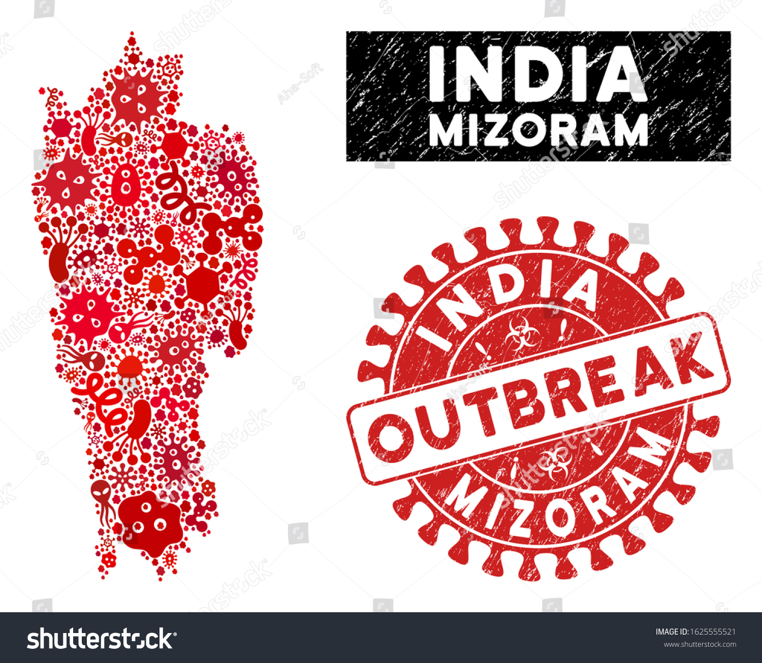 Outbreak Mosaic Mizoram State Map Red Stock Vector Royalty Free