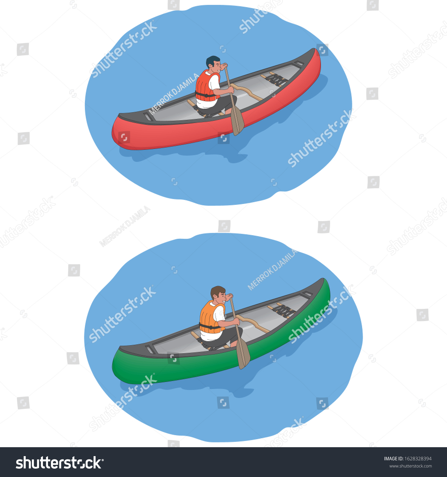 Man Boat Adventure Rowing Man Canoe Stock Vector Royalty Free