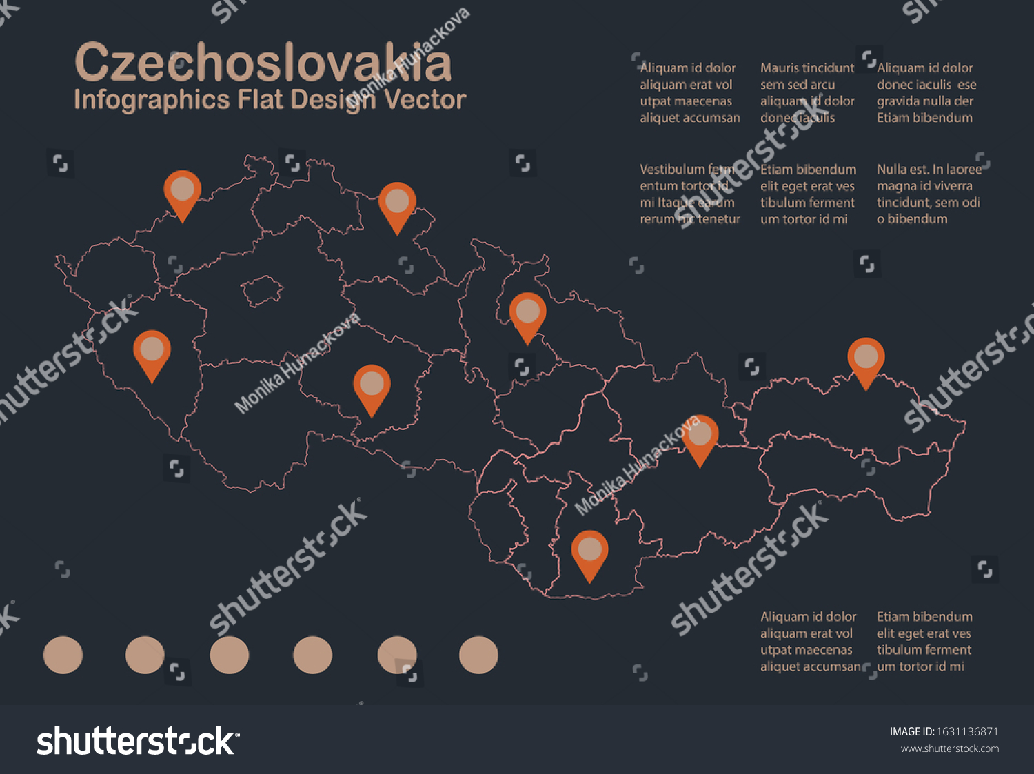 Infographics Czechoslovakia Map Outline Flat Design 스톡 벡터 로열티 프리