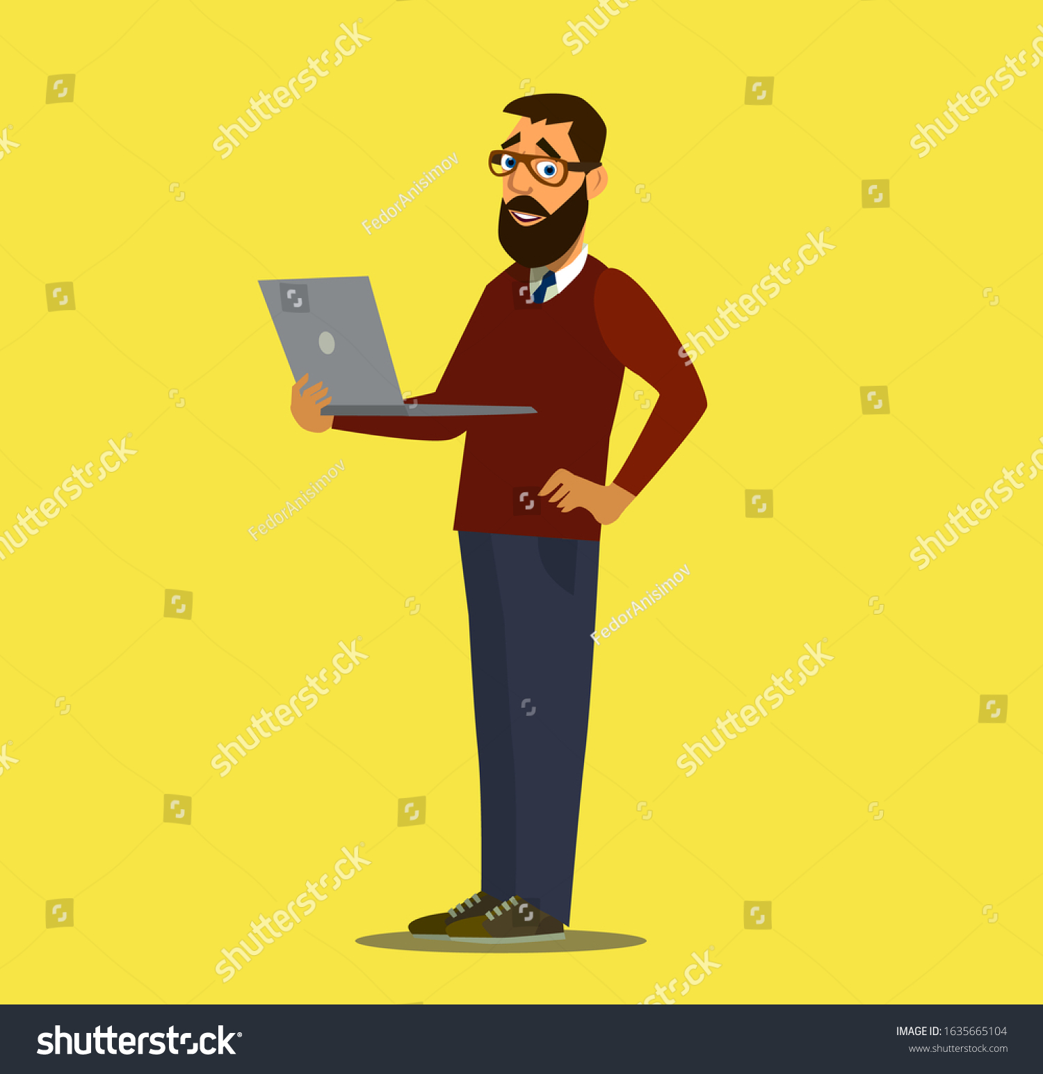 Business Man Laptop Vector Illustration Cartoon Stock Vector Royalty