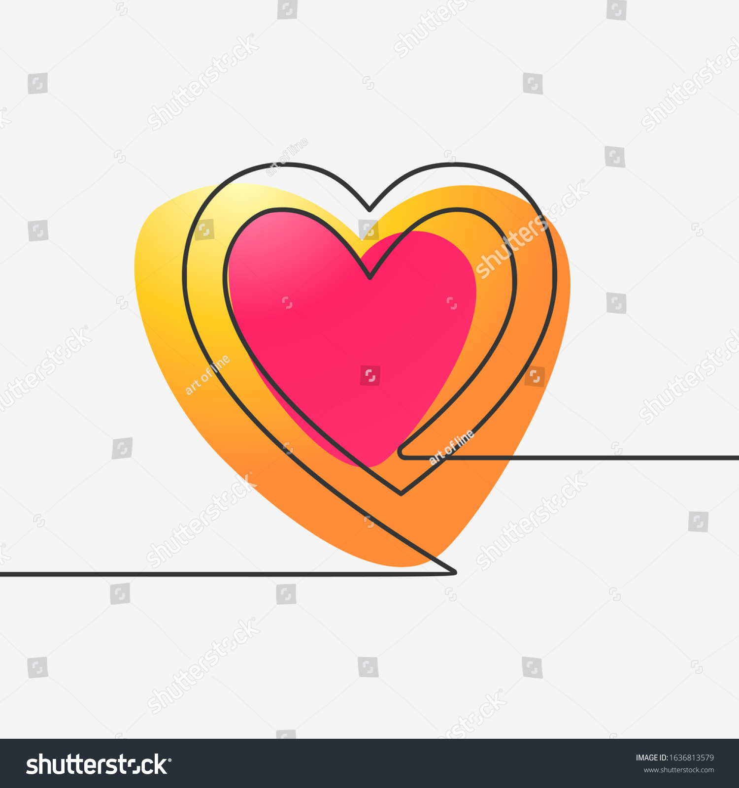 Two Hearts Continuous Line Drawing Liquid Stock Vector Royalty Free