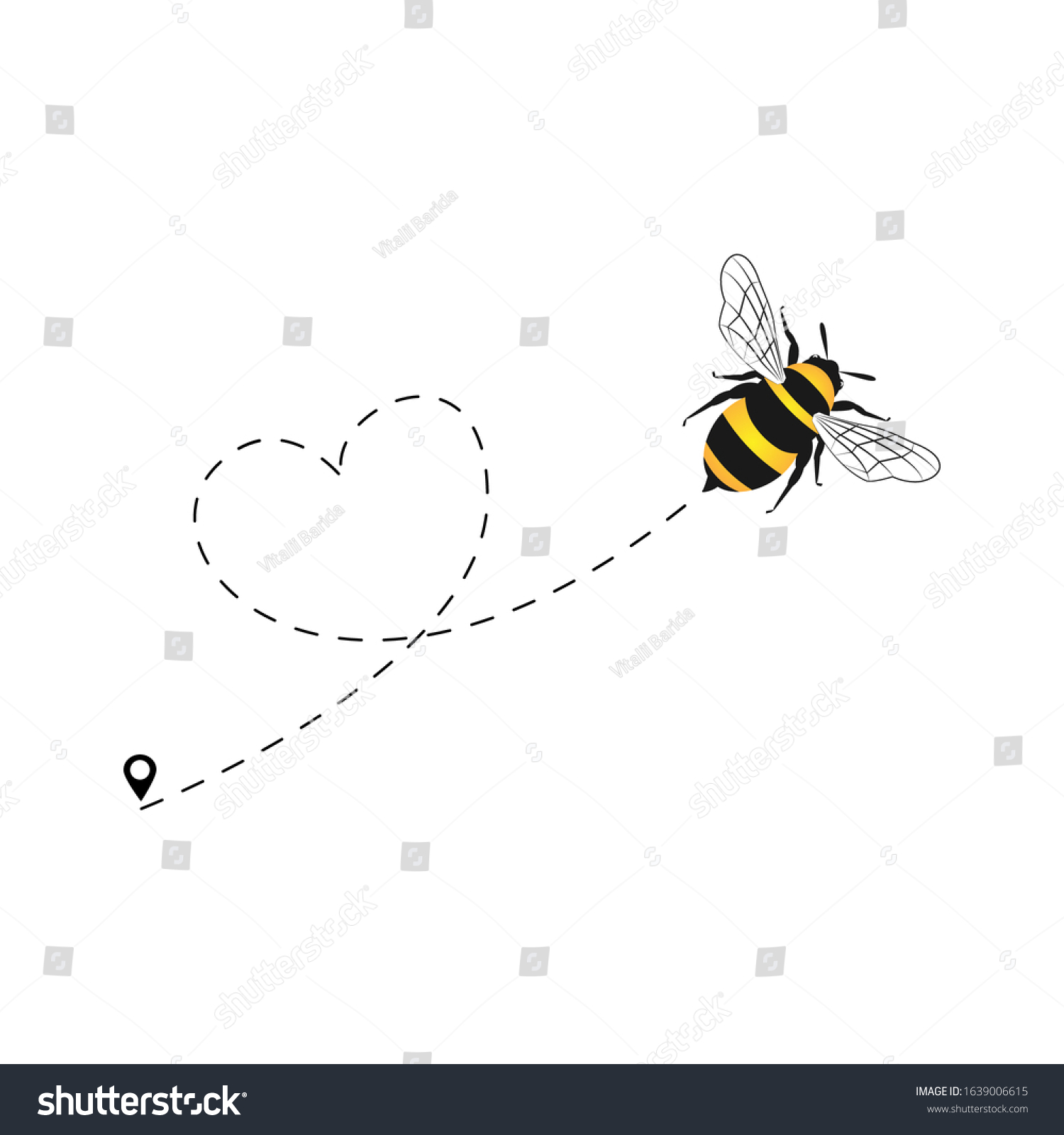 Bee Flying On Dotted Route Heart Stock Vector Royalty Free 1639006615