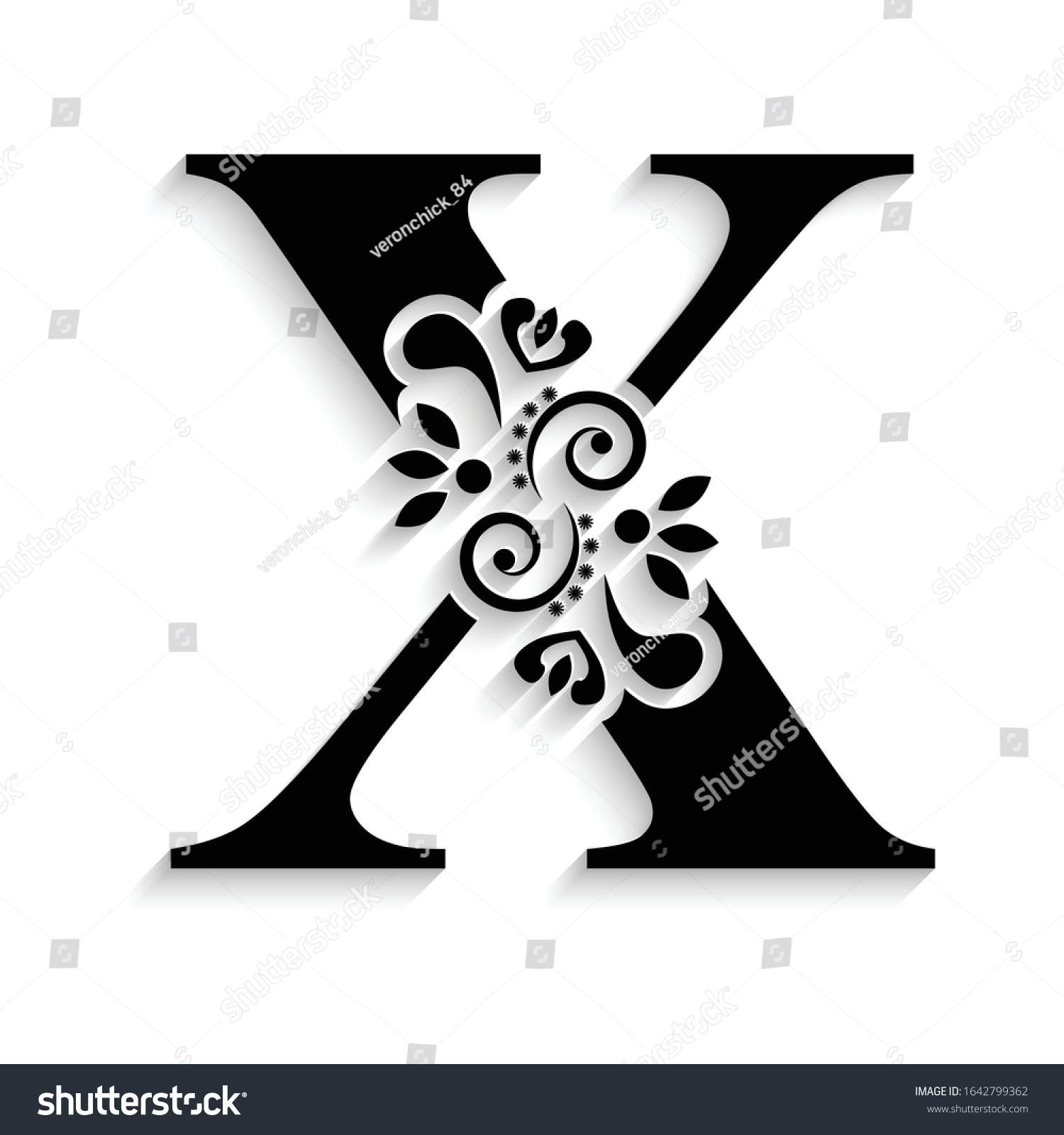 Letter X Black Flower Alphabet Beautiful Stock Vector Royalty Free