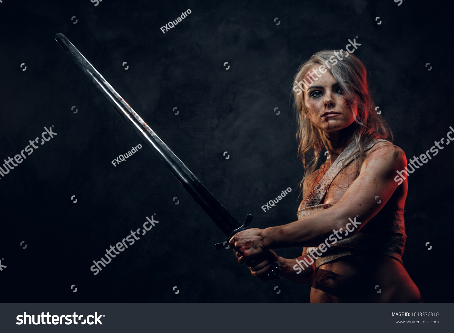 Naked Fantasy Woman Warrior Wearing Rag Stock Photo