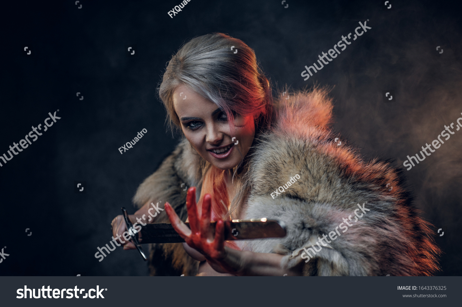 Portrait Beautiful Naked Woman Blood Stained Stock Photo 1643376325