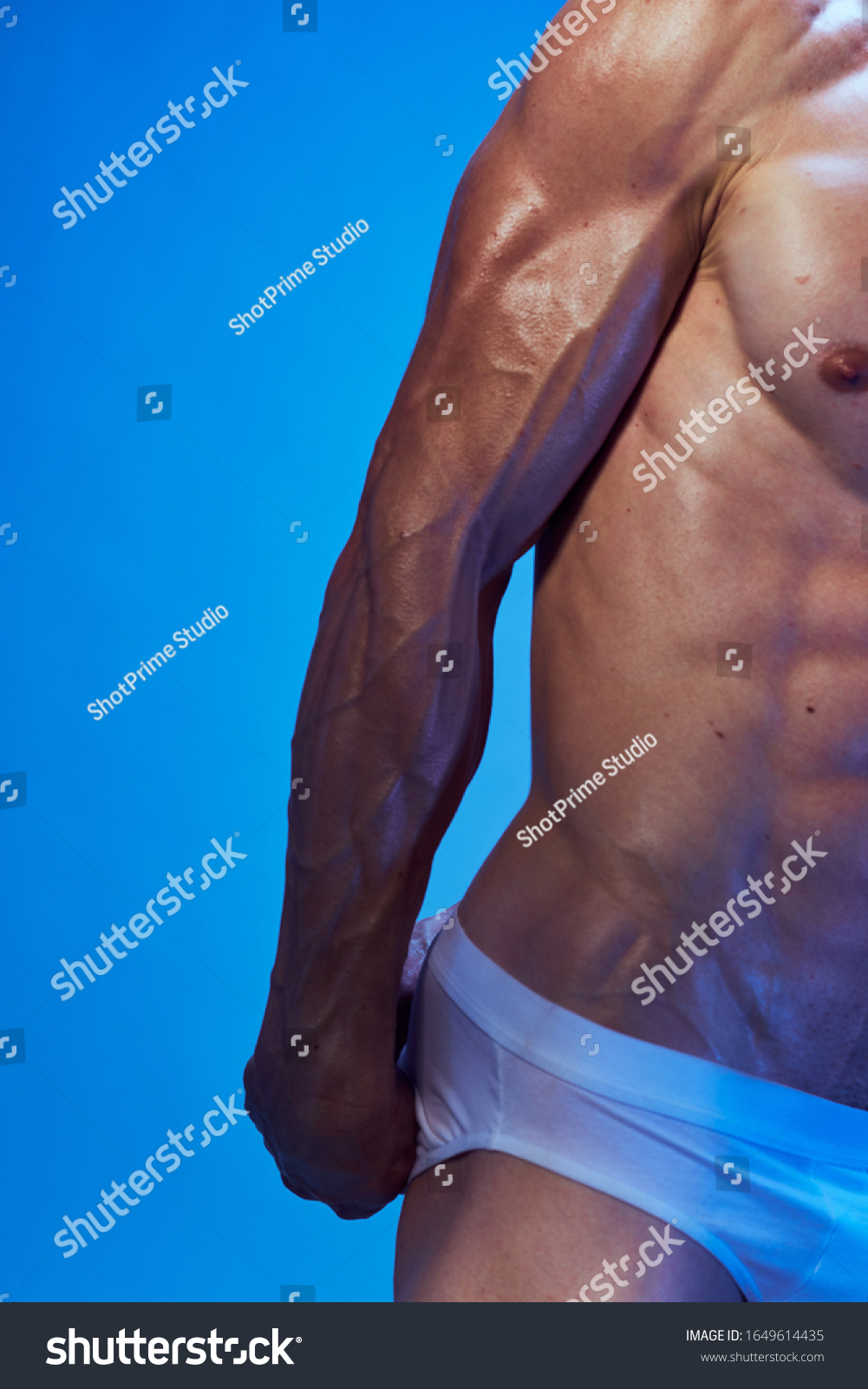 Sexy Bodybuilder Inflated Torso Cropped View Stock Photo