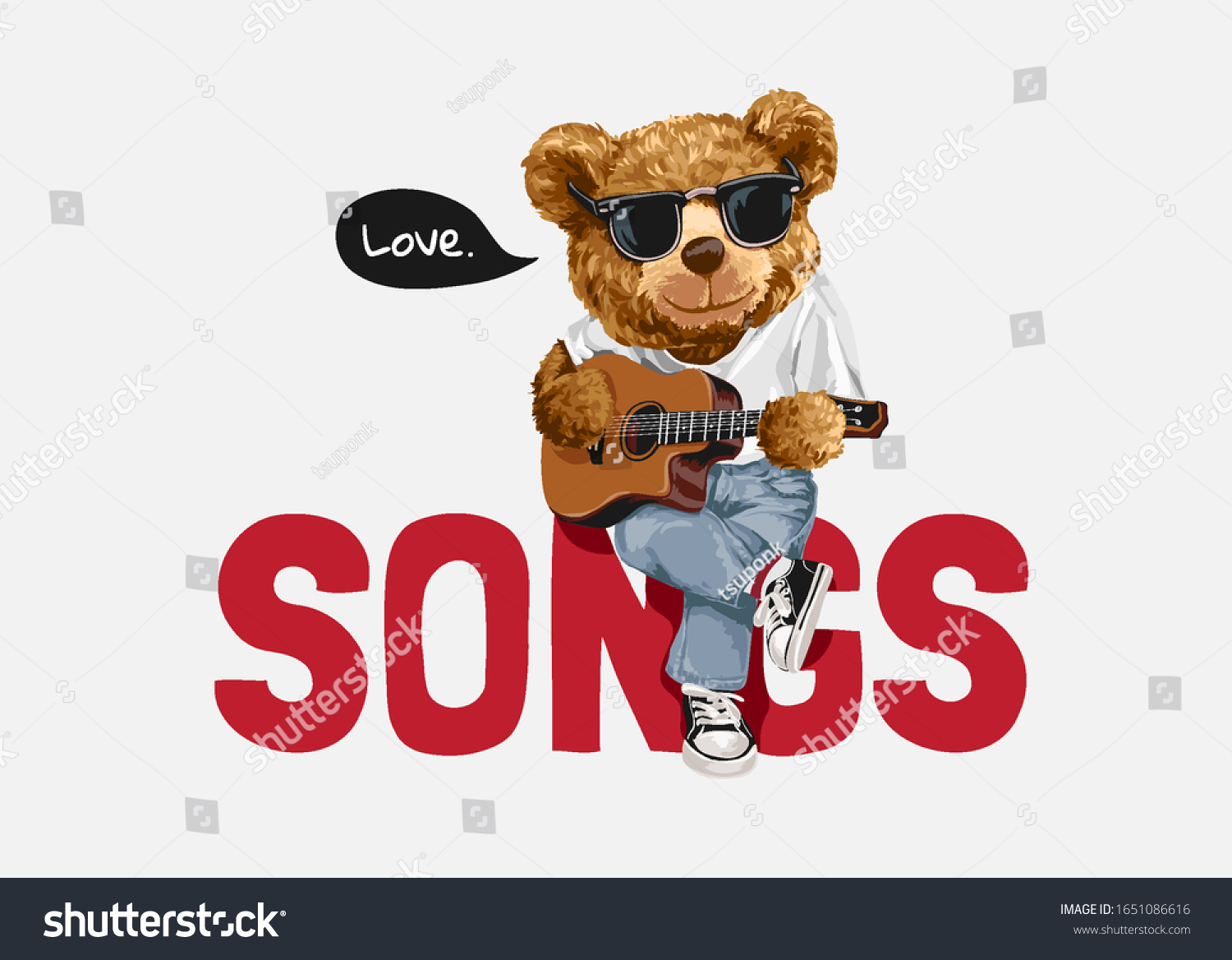 Love Songs Slogan Cool Bear Toy Stock Vector Royalty Free 1651086616