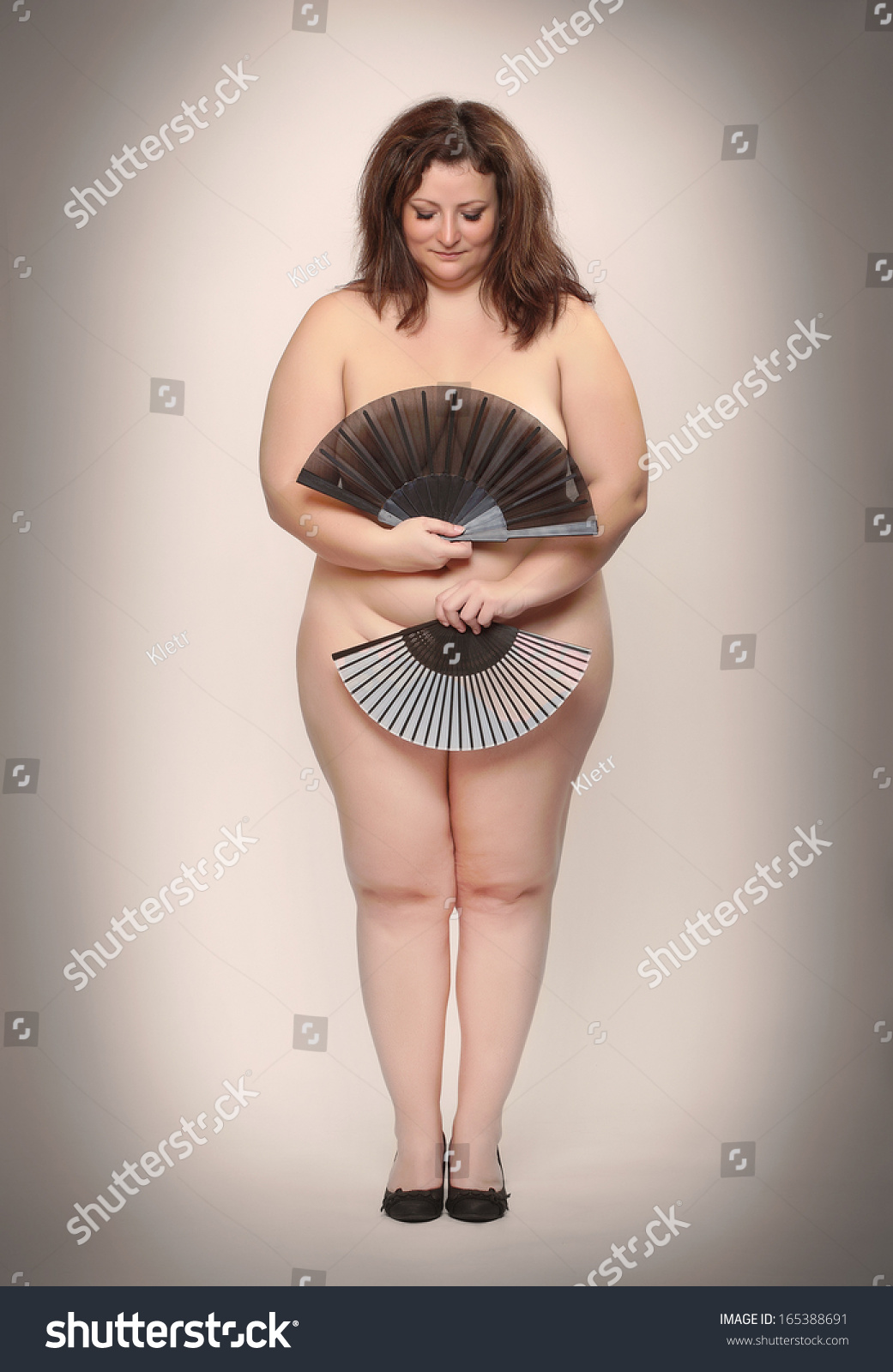 Retro Style Picture Naked Overweight Woman Stock Photo