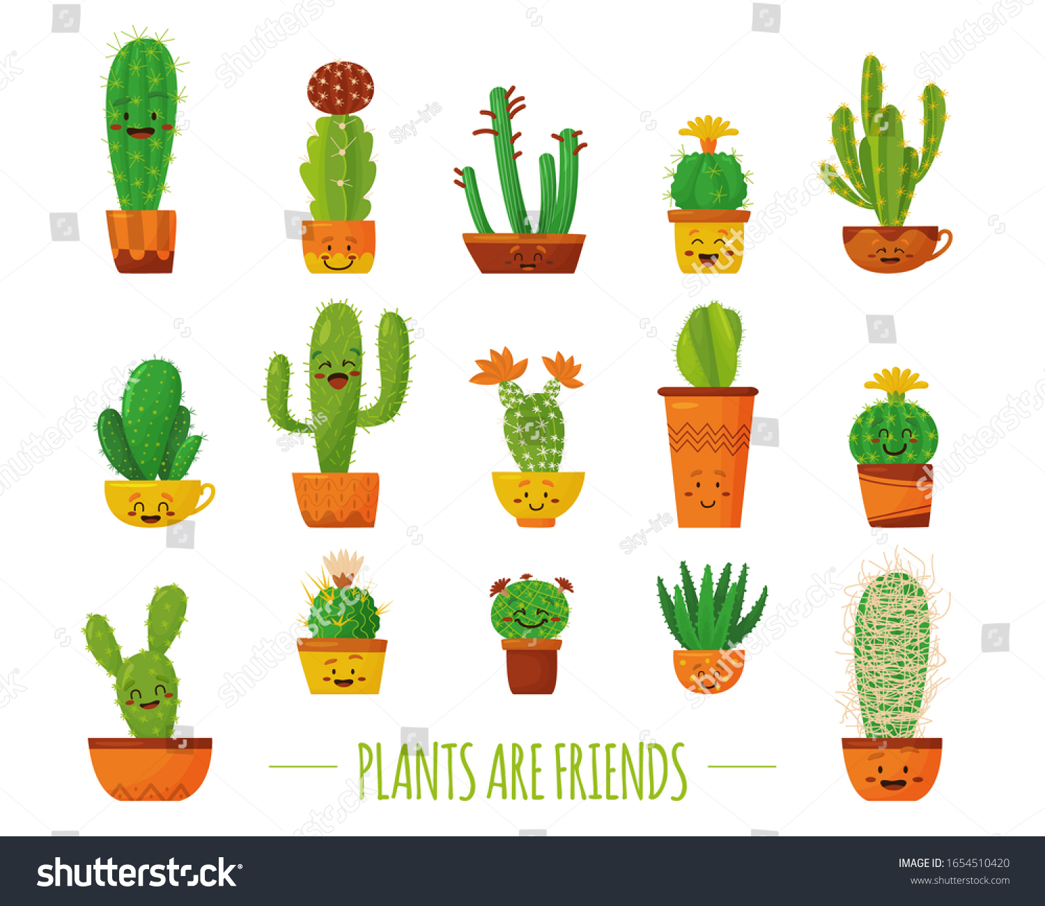 Cute Cartoon Characters Cactus Set Cacti Stock Vector Royalty Free