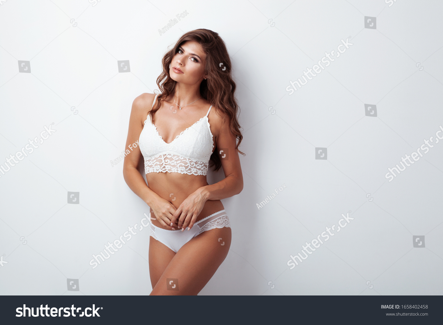 Pretty Elegant Lady Beautiful Lingerie Against Stock Photo 1658402458