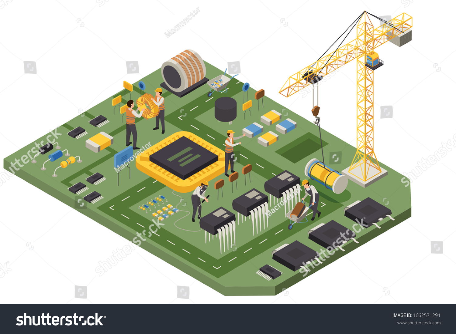 Semiconductor Element Production Isometric Composition Circuit Stock