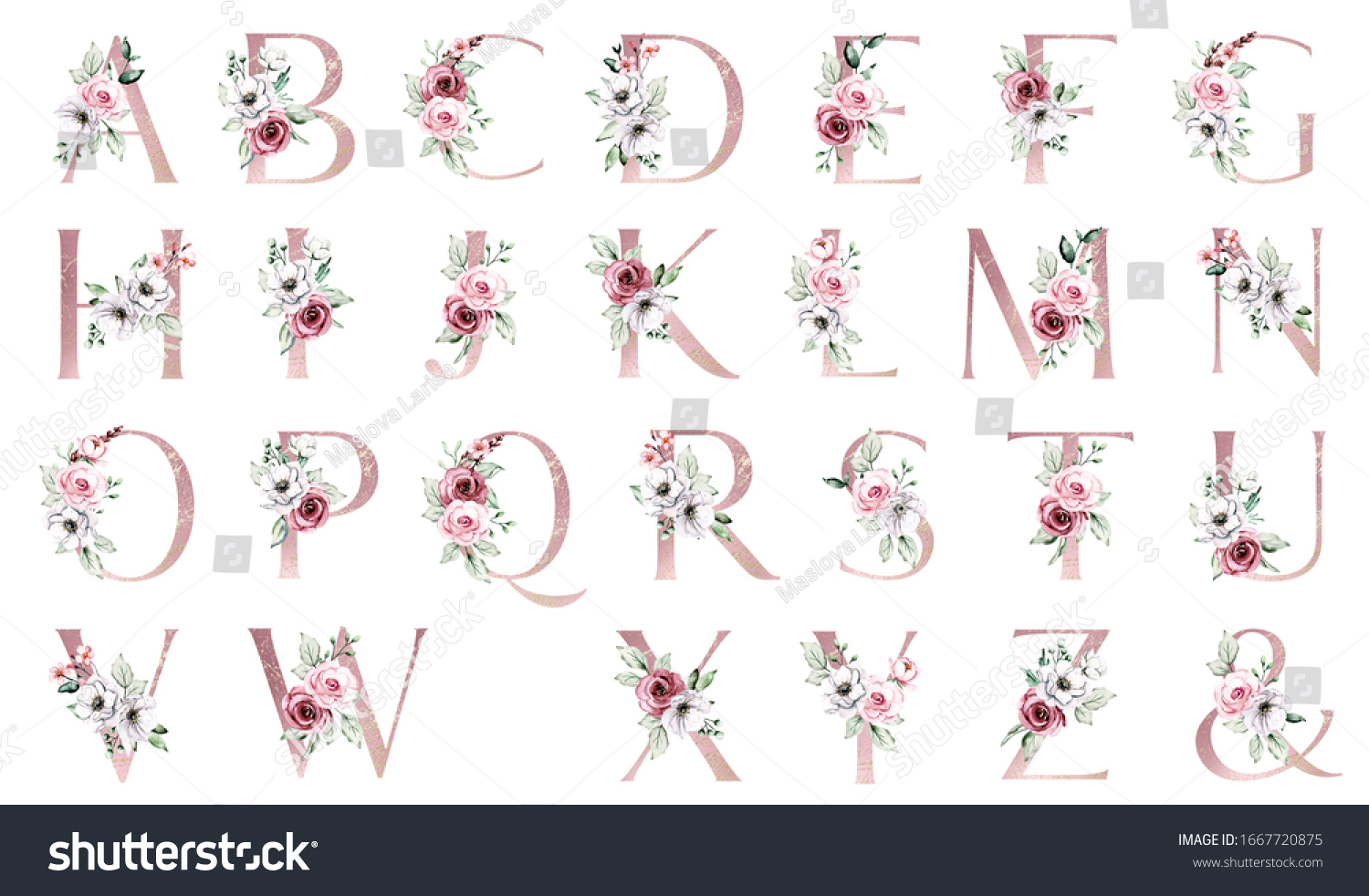 Alphabet Floral Set Letters Watercolor Painting ilustrações stock Shutterstock