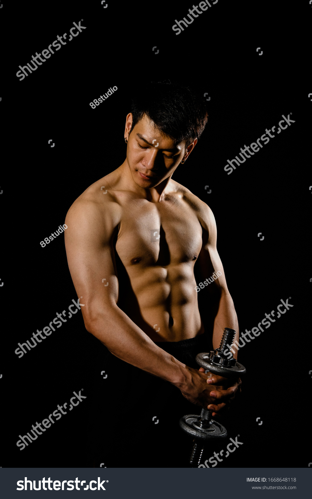 Portrait Athletic Muscular Bodybuilder Man Naked Stock Photo