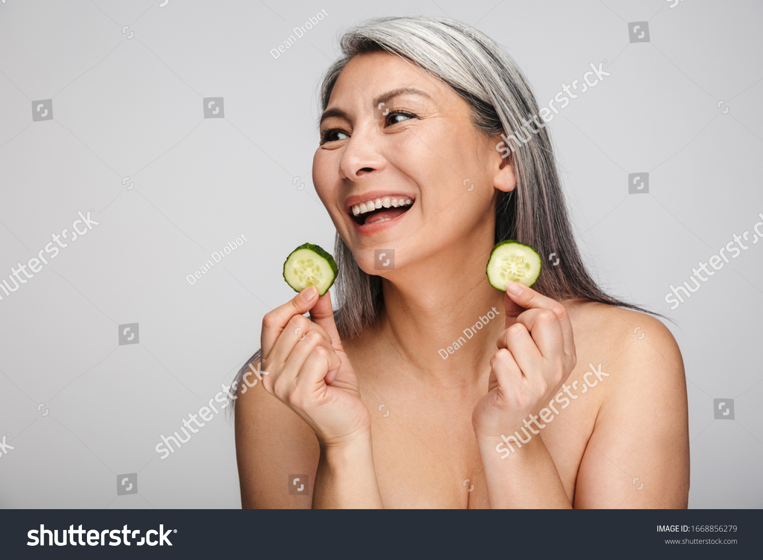 Beauty Portrait Attractive Smiling Mature Topless Stock Photo