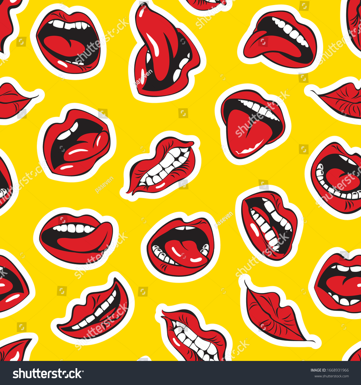 Vector Seamless Pattern Sexy Lips Various Stock Vector Royalty Free