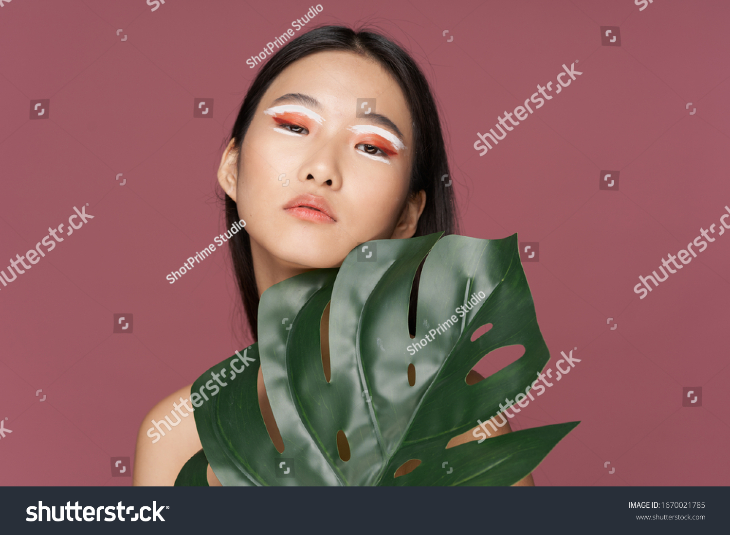 Beautiful Woman Asian Appearance Naked Shoulders Stock Photo