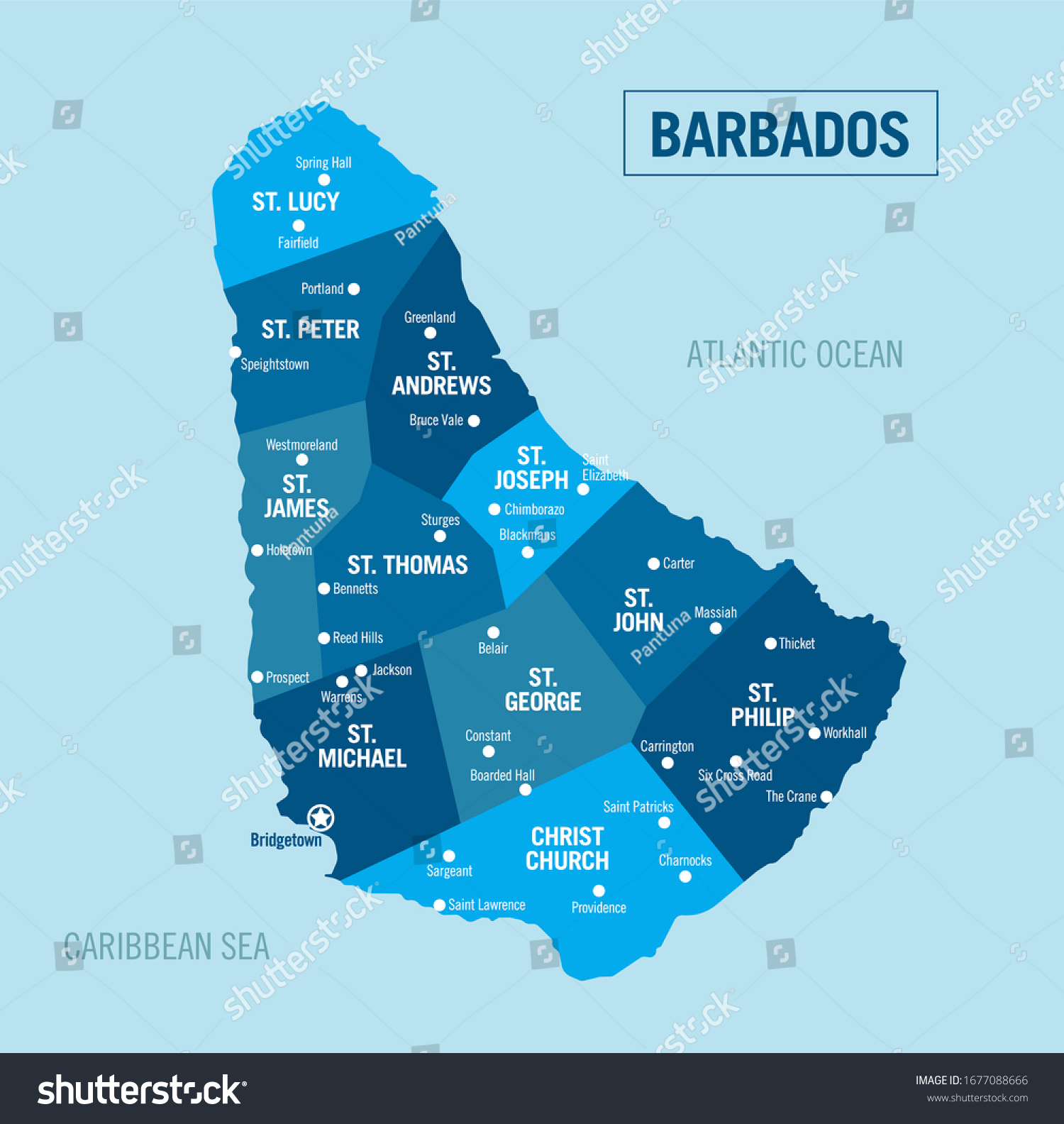 Vektor Stok Barbados Political Map Barbados Island Isolated Tanpa Royalti