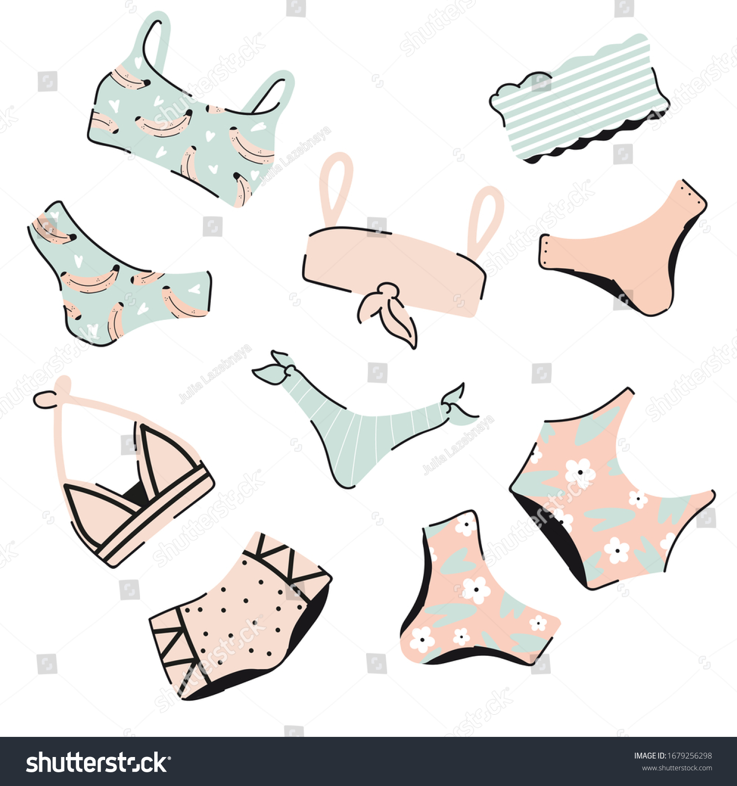 Lingerie Swimsuits Vector Stickers Set Various Stock Vector Royalty