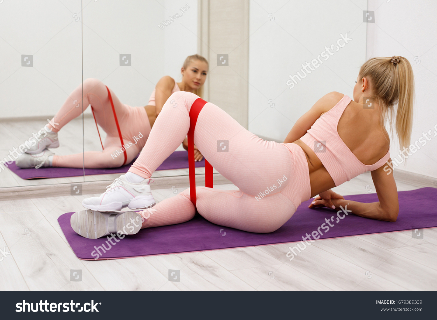 Fitness Woman Doing Clamshell Exercise Glutes Stock Photo