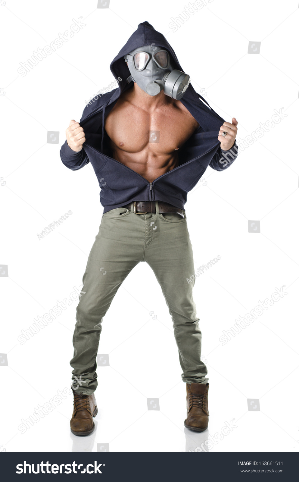 Muscular Man Wearing Anti Gas Mask Stock Photo 168661511 Shutterstock