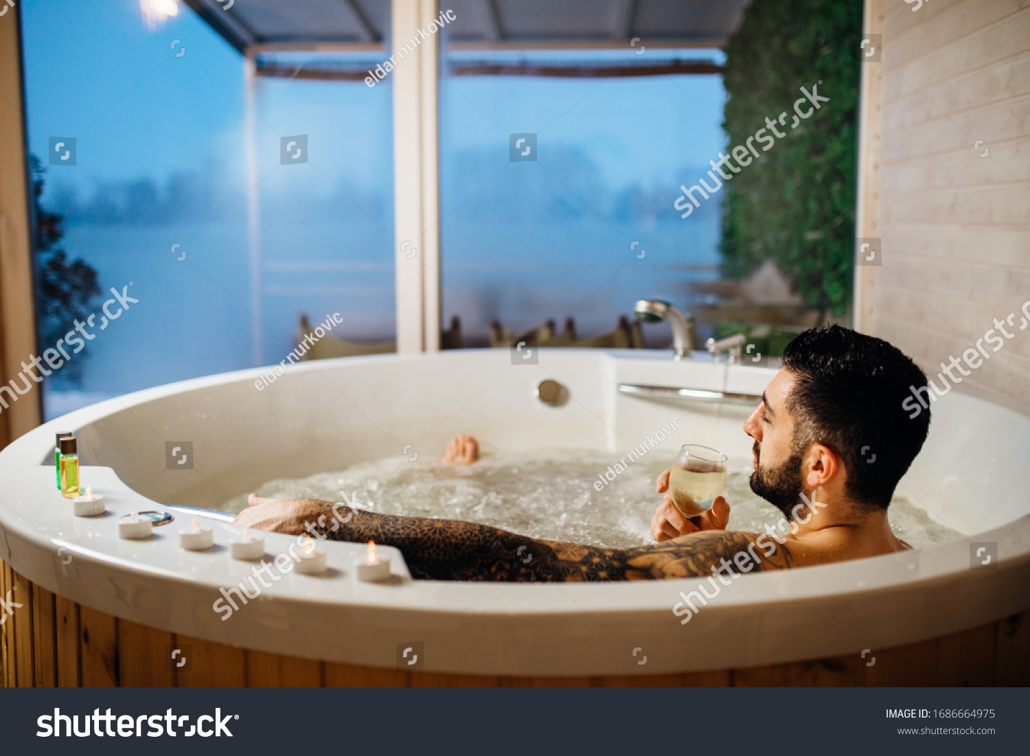 Man Relaxing Home Hot Tub Bath Stock Photo Shutterstock