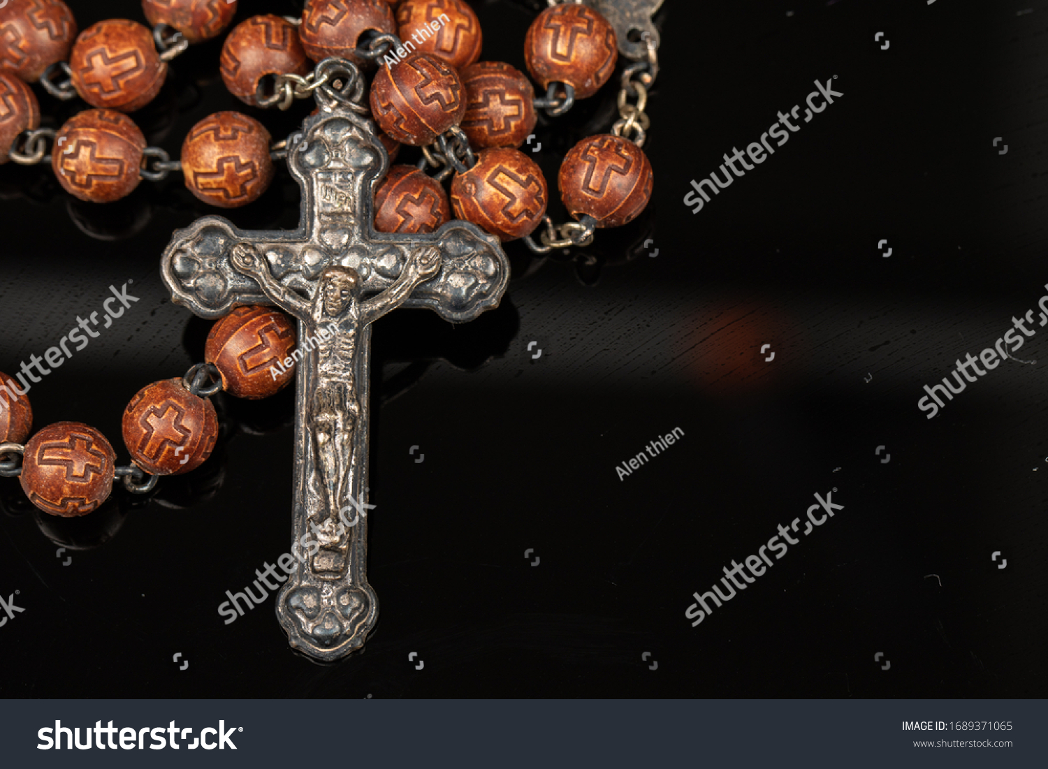 Closeup Catholic Rosary Beadsreligious Neckless Symbol Stock Photo