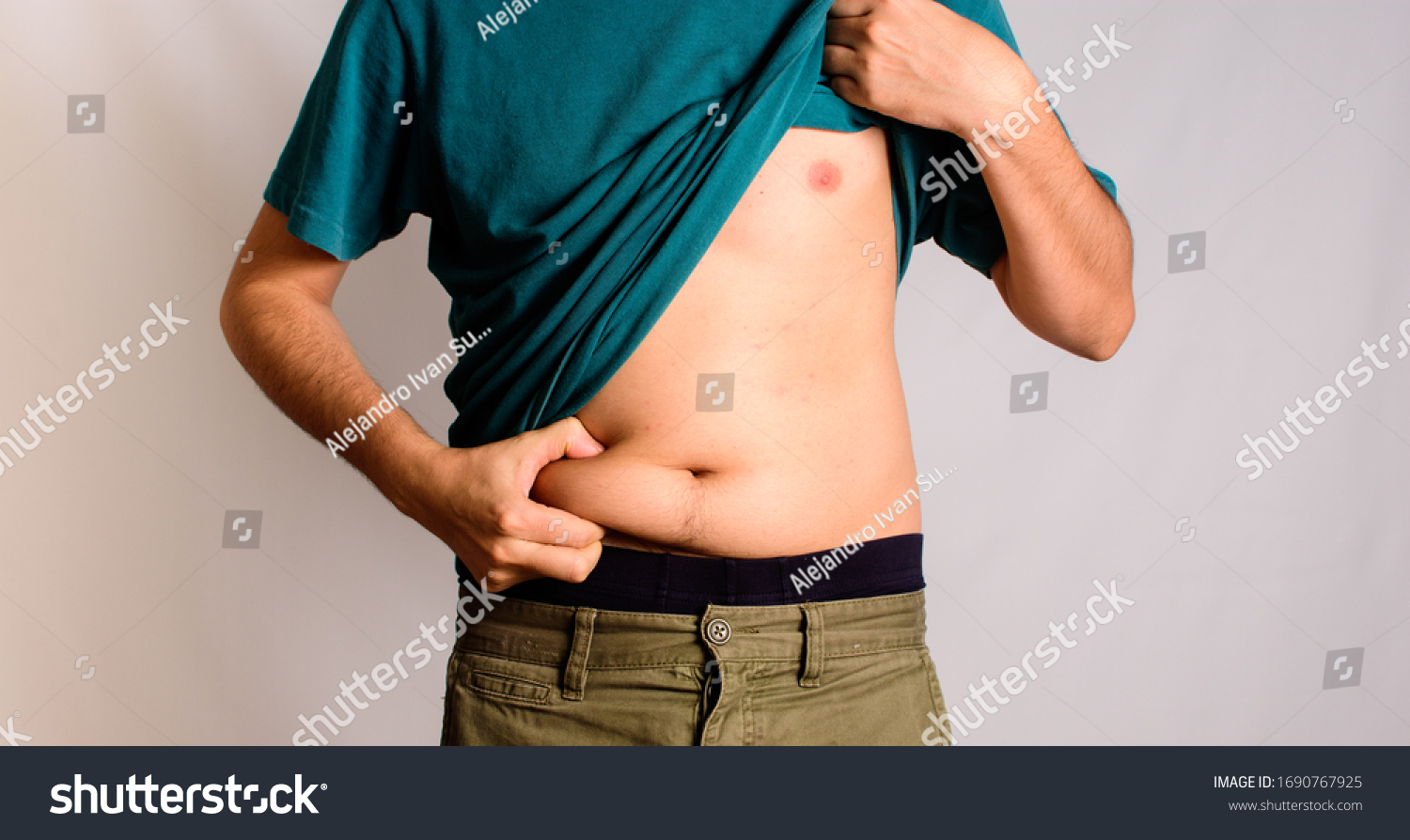 Man Touching His Fat Belly Close Stock Photo 1690767925 Shutterstock