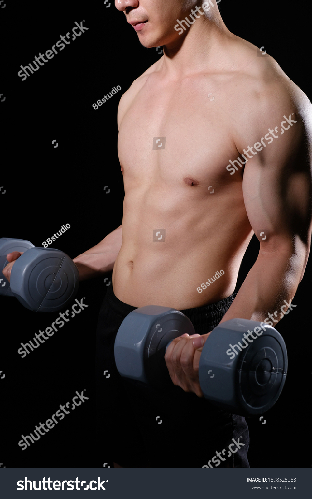 Portrait Athletic Muscular Bodybuilder Man Naked Stock Photo