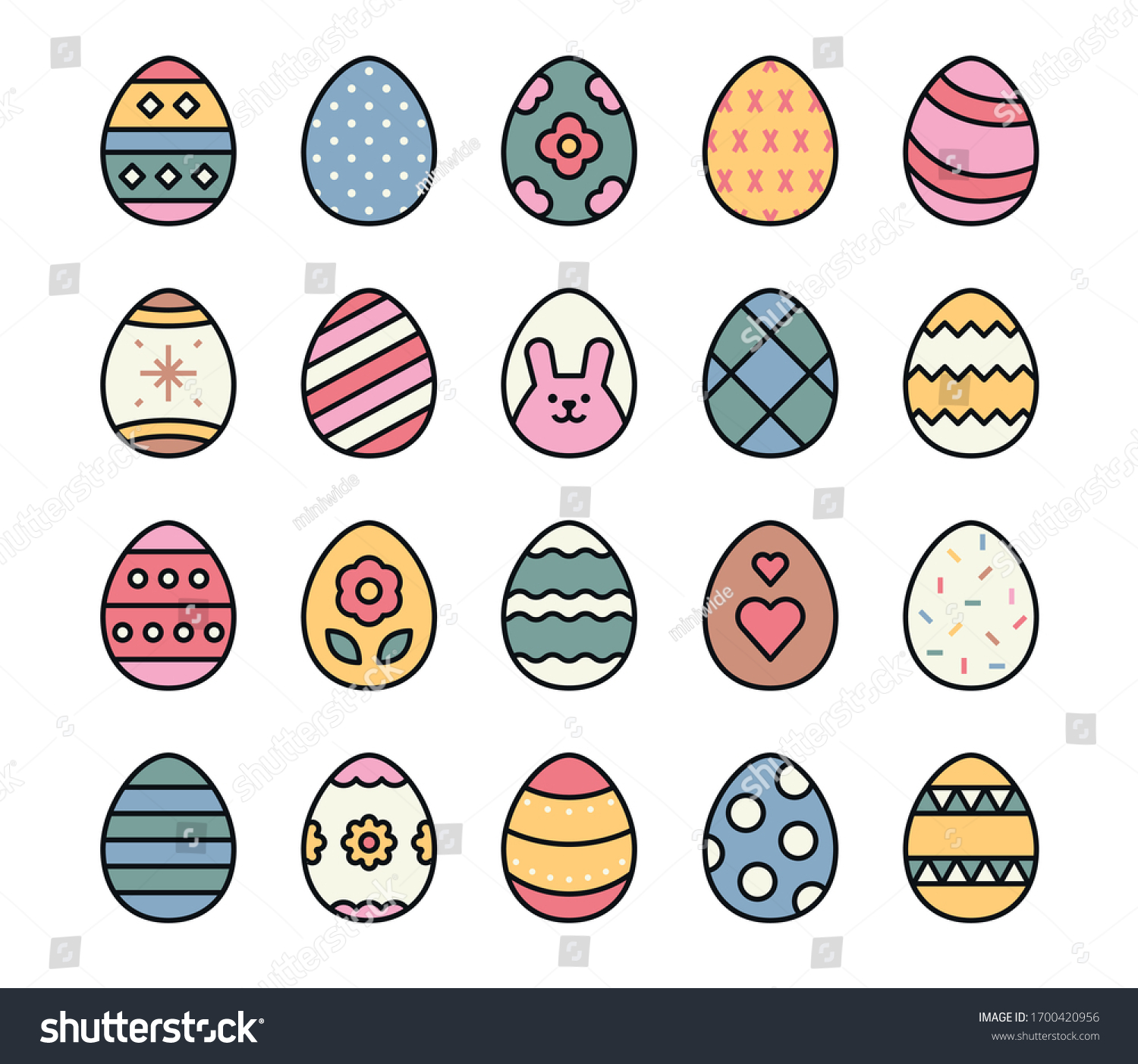 Collection Easter Eggs Various Drawings Flat Stock Vector Royalty Free