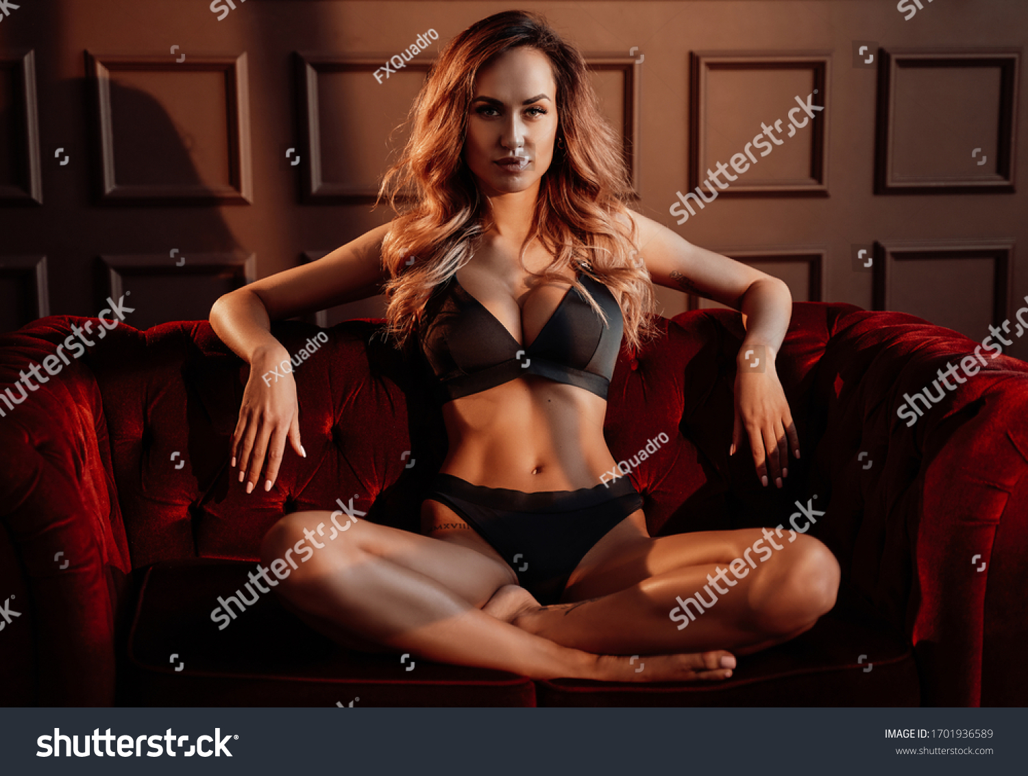 Portrait Halfnaked Female Model Posing Dark Stock Photo