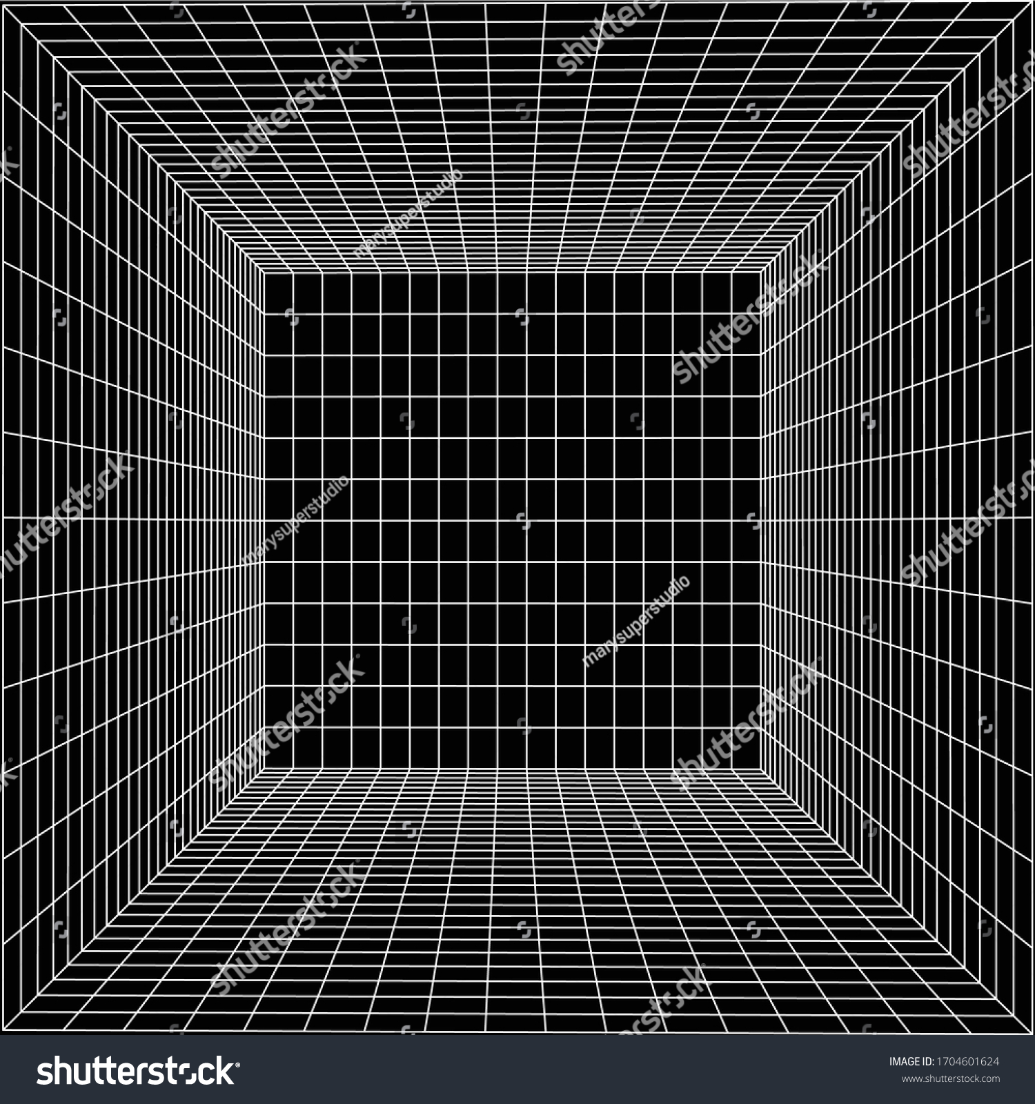 Wireframe Perspective Cube Grid Structured Inside Stock Vector Royalty