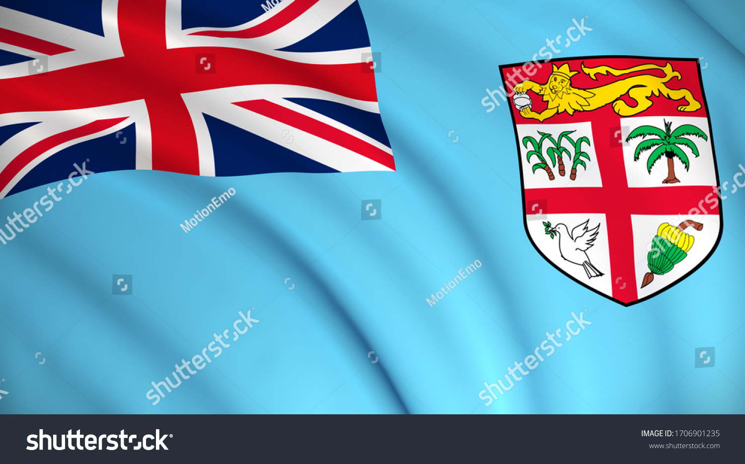 Fiji National Flag Fijian Flag Waving Stock Illustration 1706901235