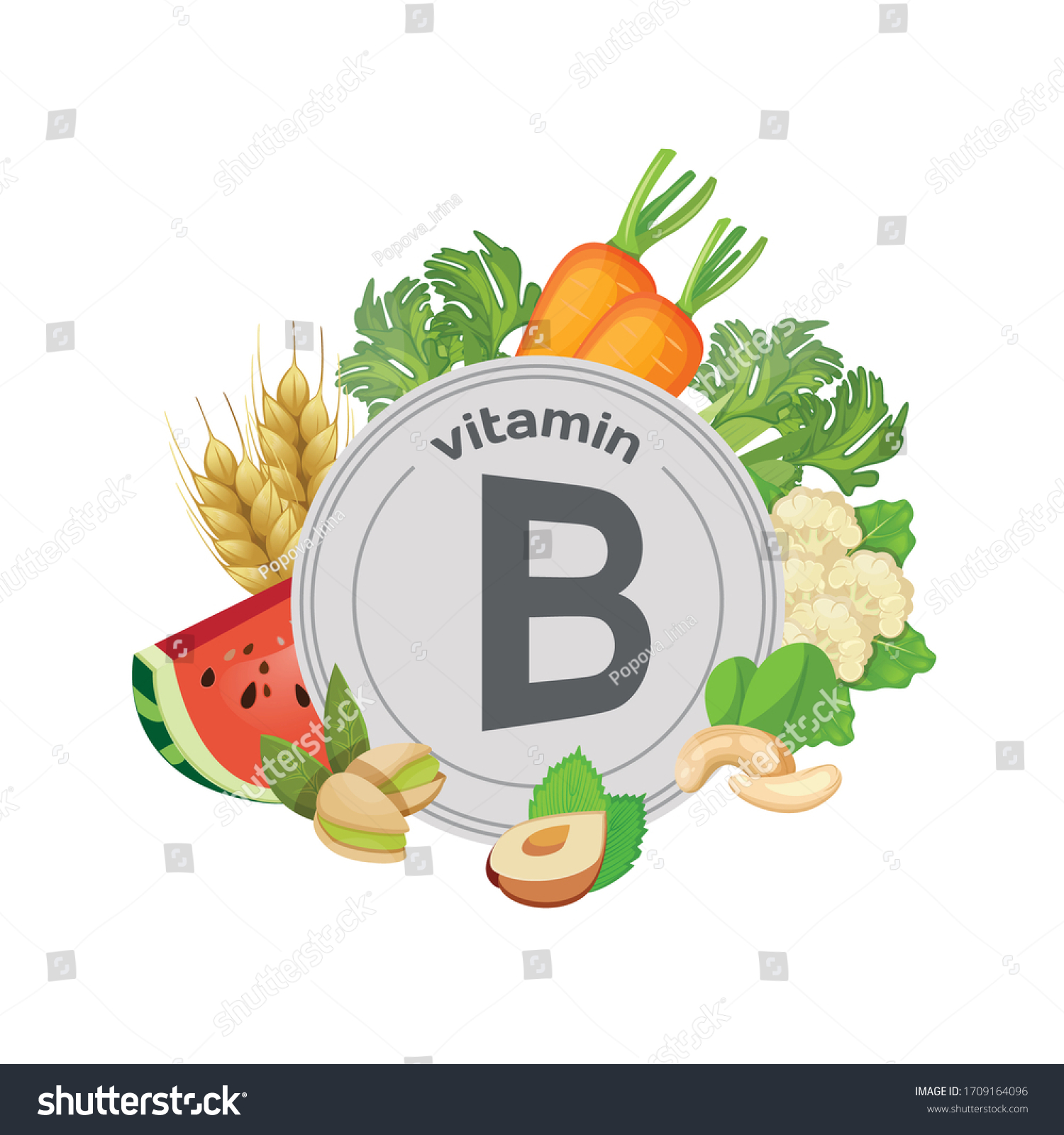 Vitamin B Food Sources Natural Organic Stock Vector Royalty Free