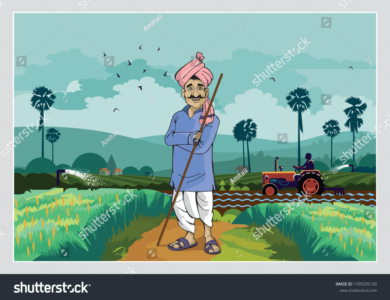 Illustration Indian Agriculture Happy Farmer Stock Vector Royalty Free